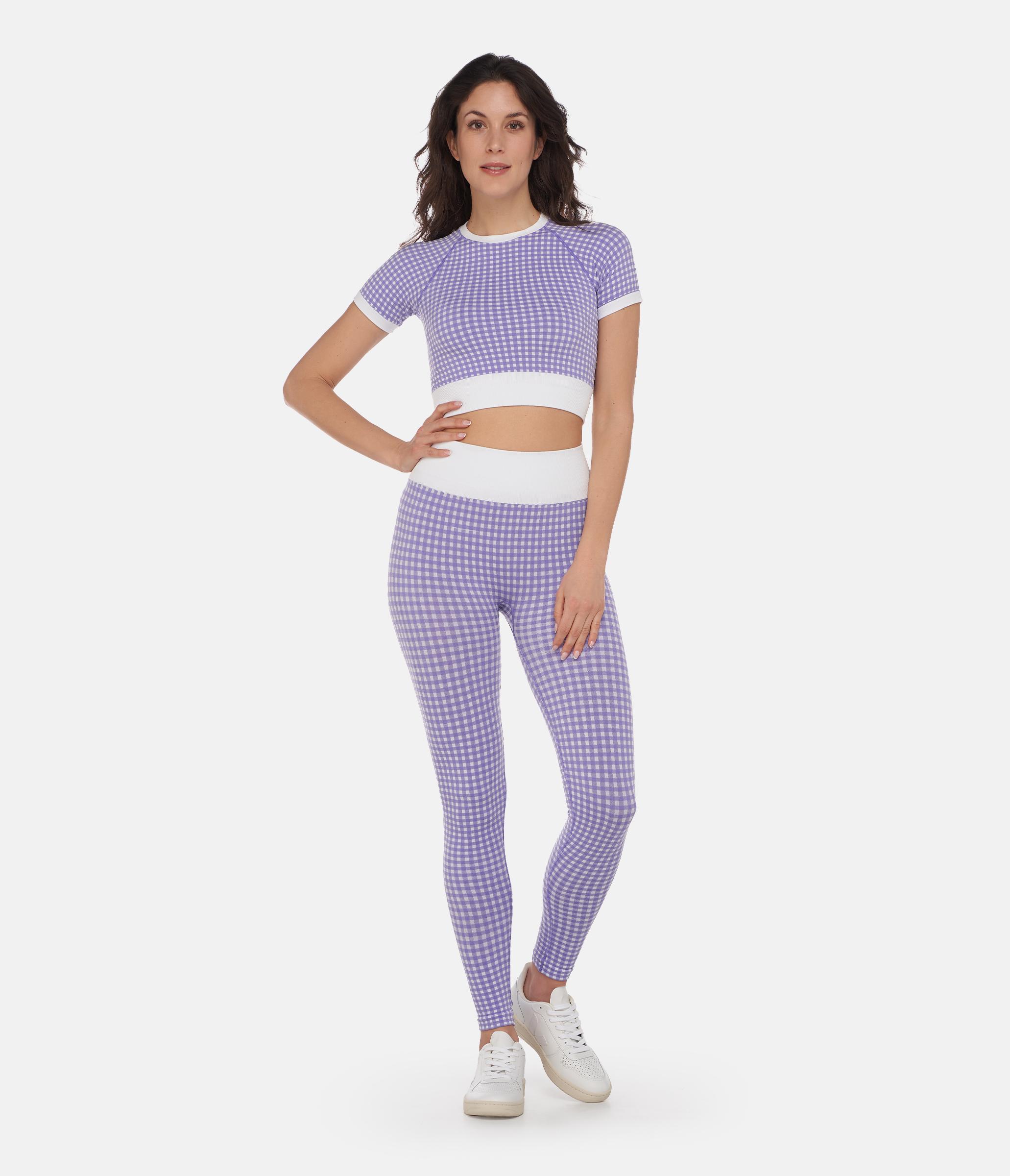 CROP TOP SPORTIVO GEORGIE – VICHY – WHITE AND VIOLET