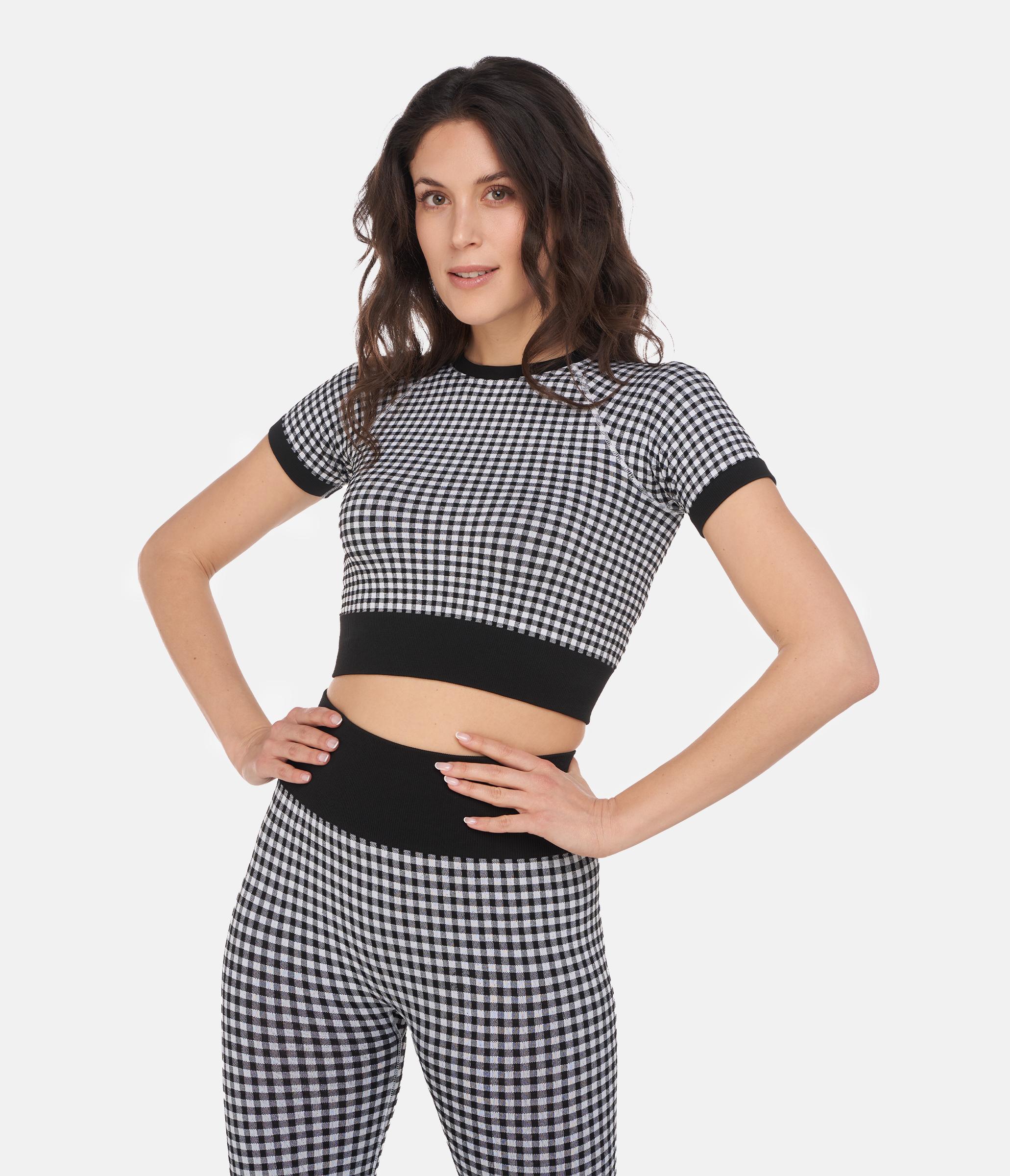 CROP TOP SPORTIVO GEORGIE – VICHY – BLACK AND WHITE