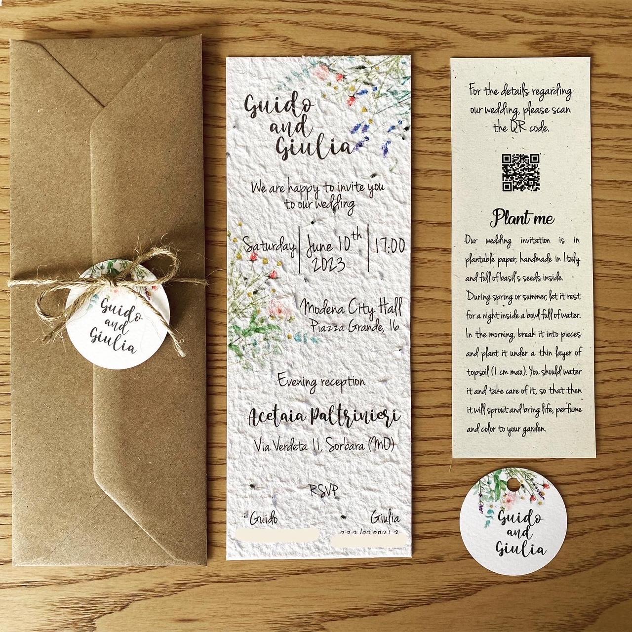 Carta Piantabile in formato segnalibro con mix semi fiori di campo e tag in cartoncino