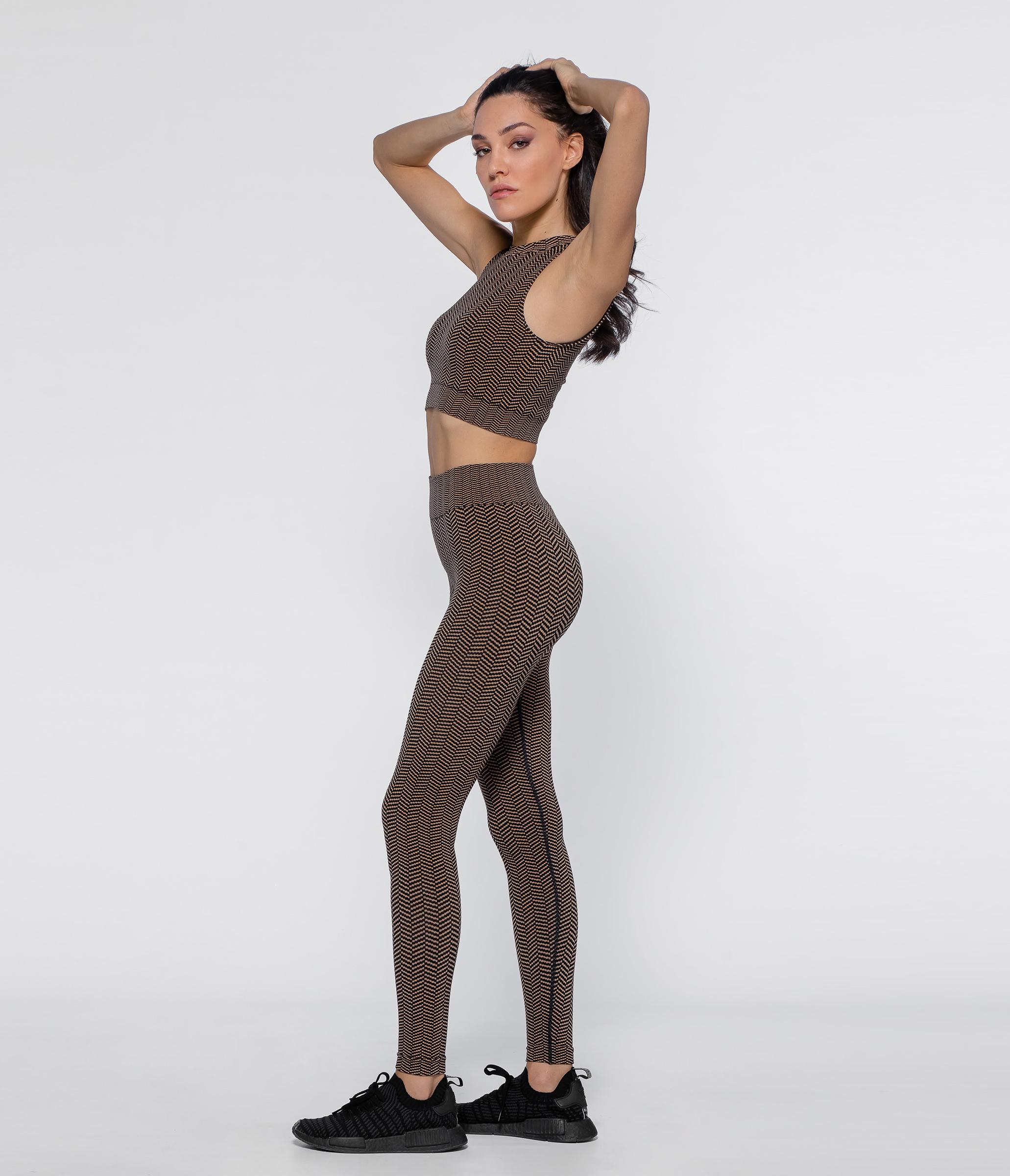 LEGGINGS SPORTIVO DAKOTA HERRINGBONE - BLACK/CAMEL