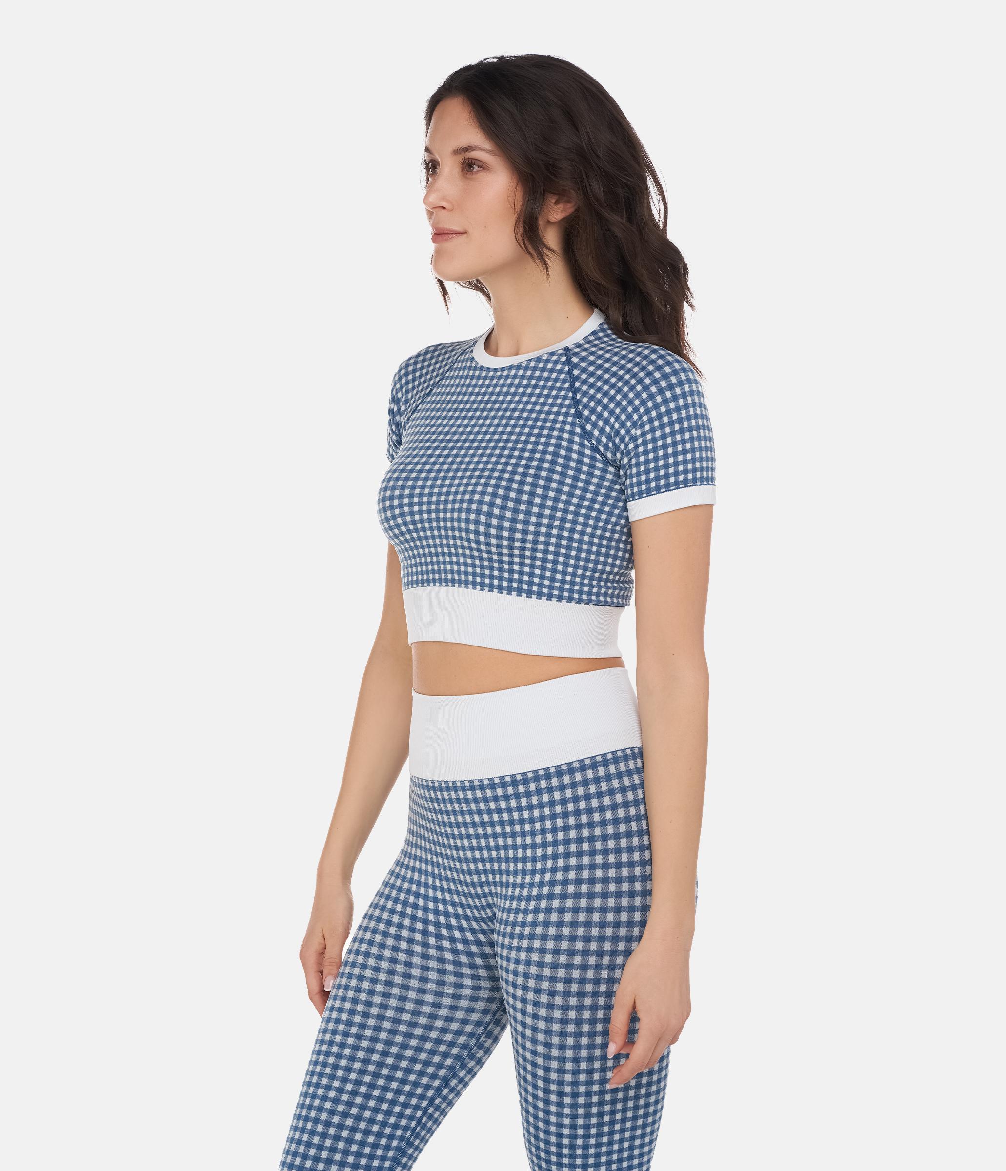 CROP TOP SPORTIVO GEORGIE – VICHY – WHITE AND LAKE WATER