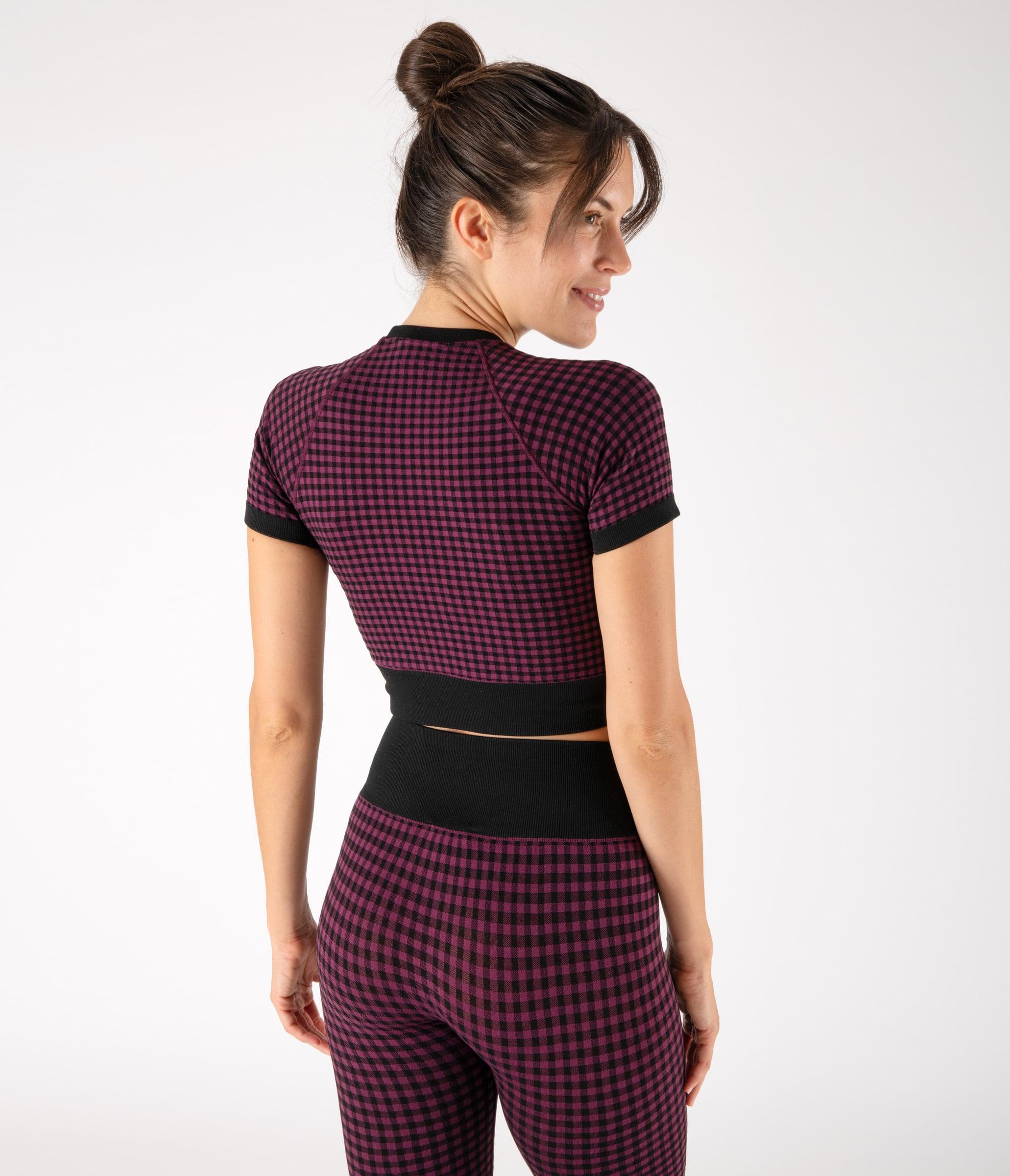 CROP TOP SPORTIVO GEORGIE – CHECK – BLACK AND PLUM