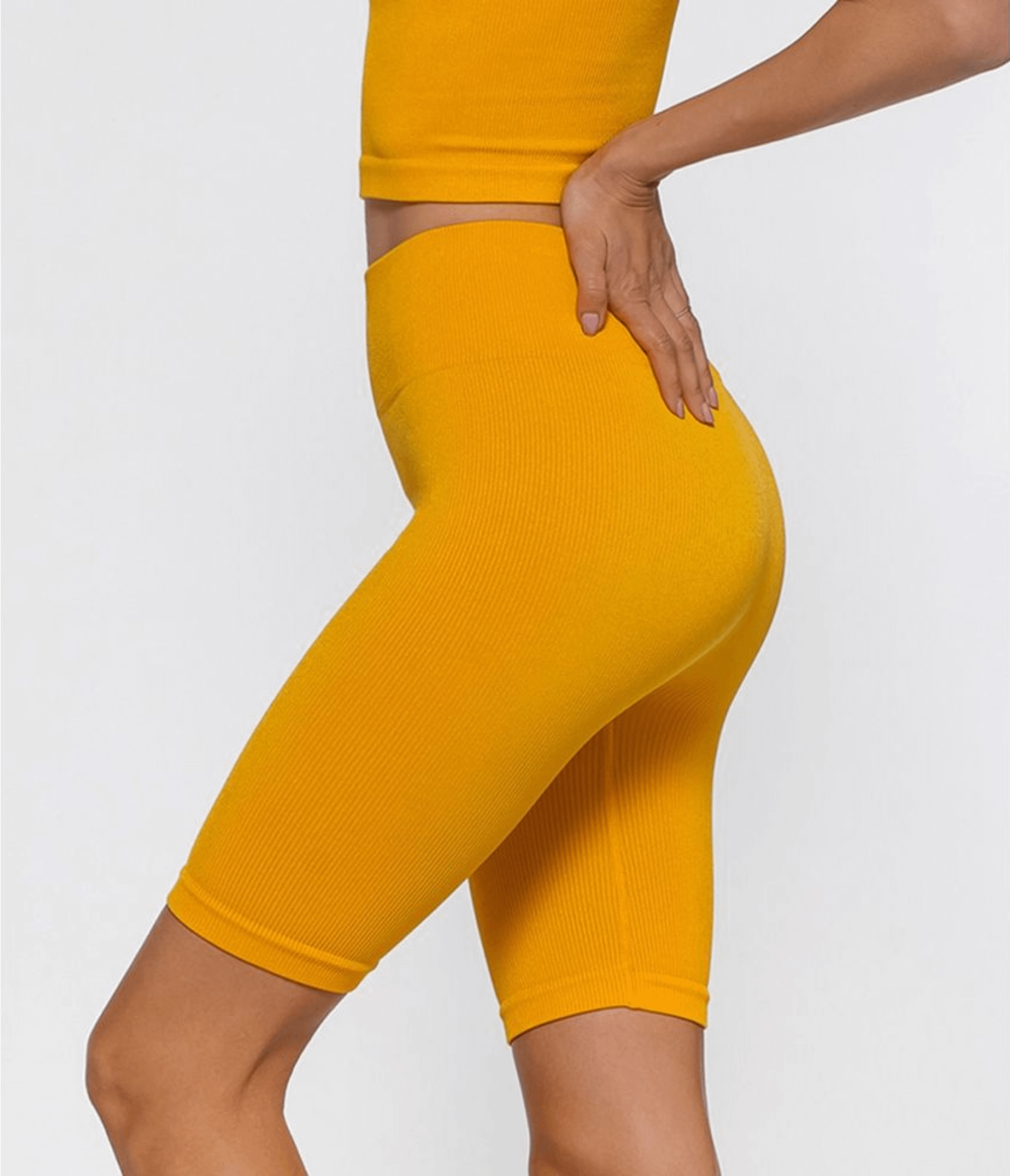 BIKER SHORTS SPORTIVO EMILY SHINY RIBBED SUNFLOWER YELLOW - SEAMLESS