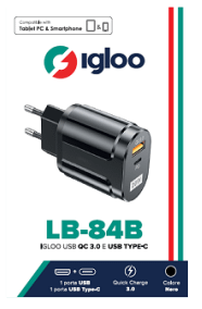 IGLOO USB QC 3.0 E USB TYPE-C BLACK/WHITE
