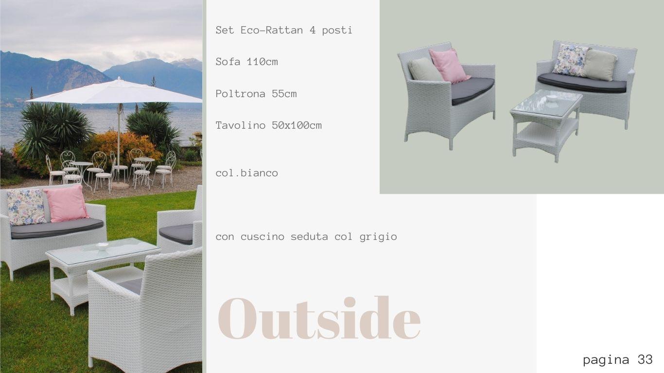 OUTSIDE Set Ecorattan Sofa+ 2 poltrone + tavolino con cuscino seduta