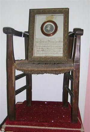 Pauline Jaricot prayed for three days sitting on this chair before the body of Saint Philomena.