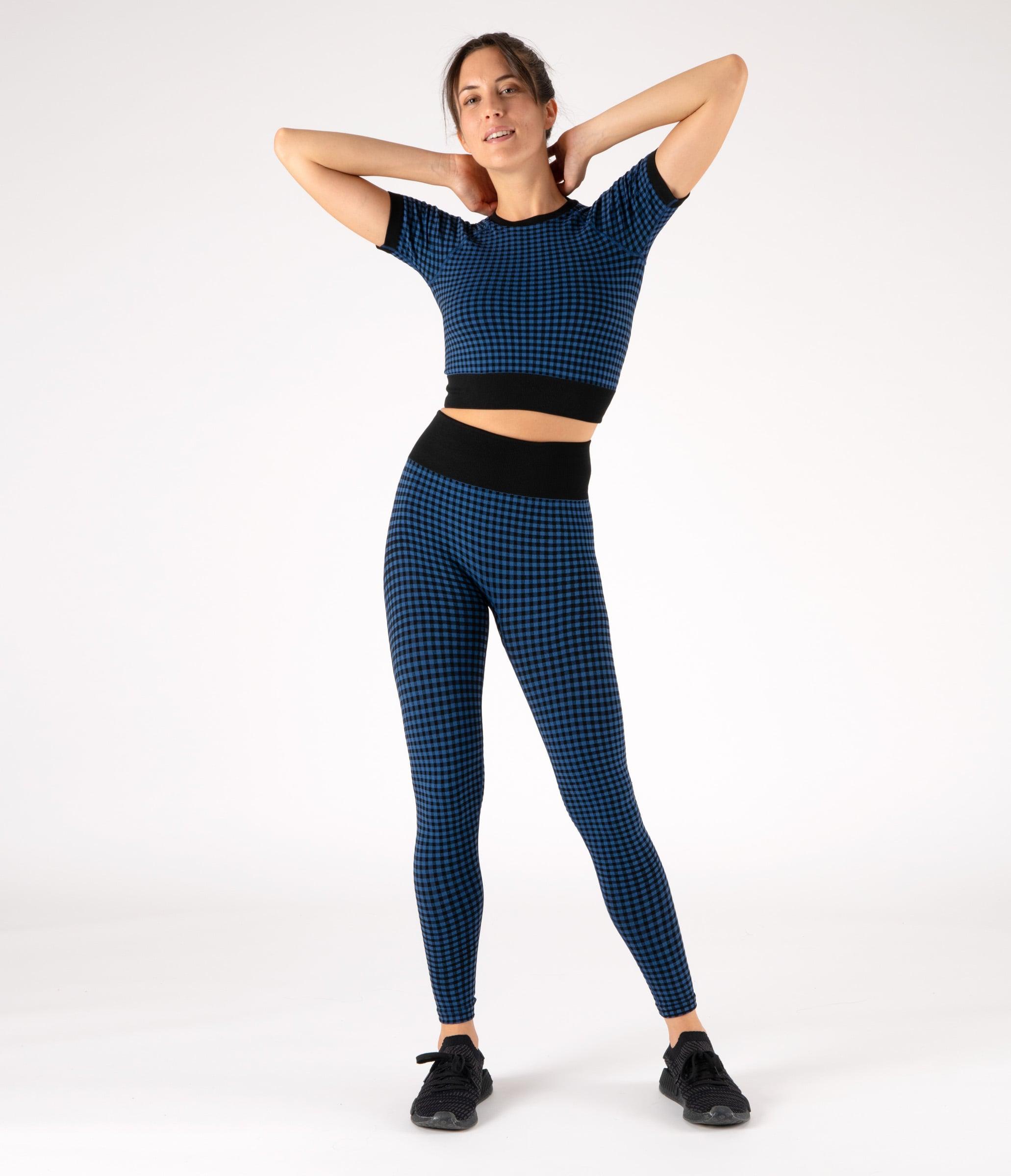 LEGGINGS SUTTON – CHECK – BLACK AND COBALT