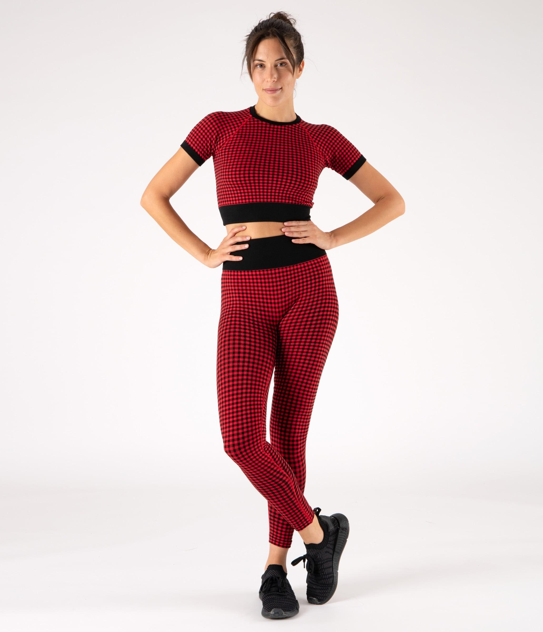 CROP TOP SPORTIVO GEORGIE – CHECK – BLACK AND BRIGHT RED