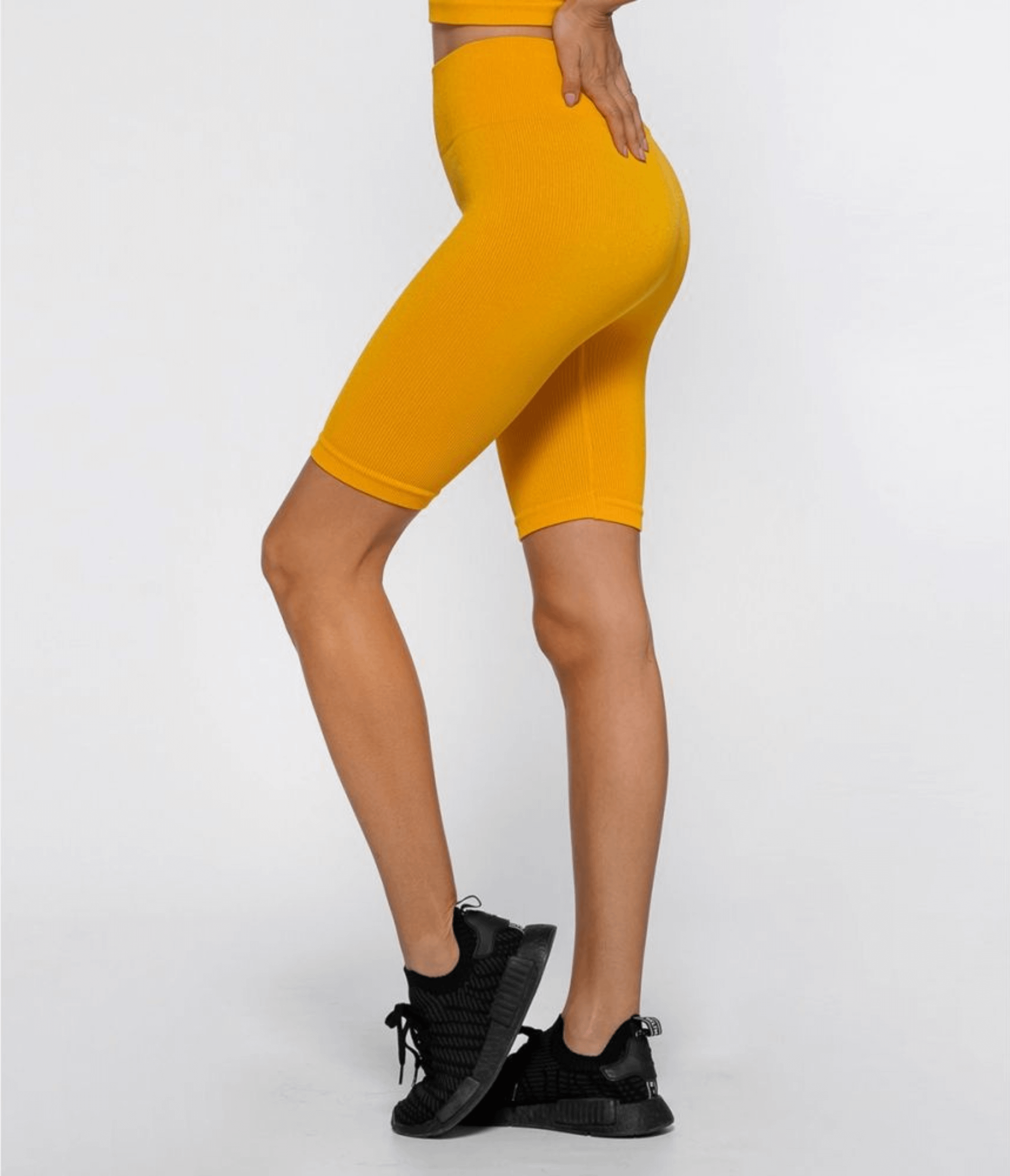 BIKER SHORTS SPORTIVO EMILY SHINY RIBBED SUNFLOWER YELLOW - SEAMLESS