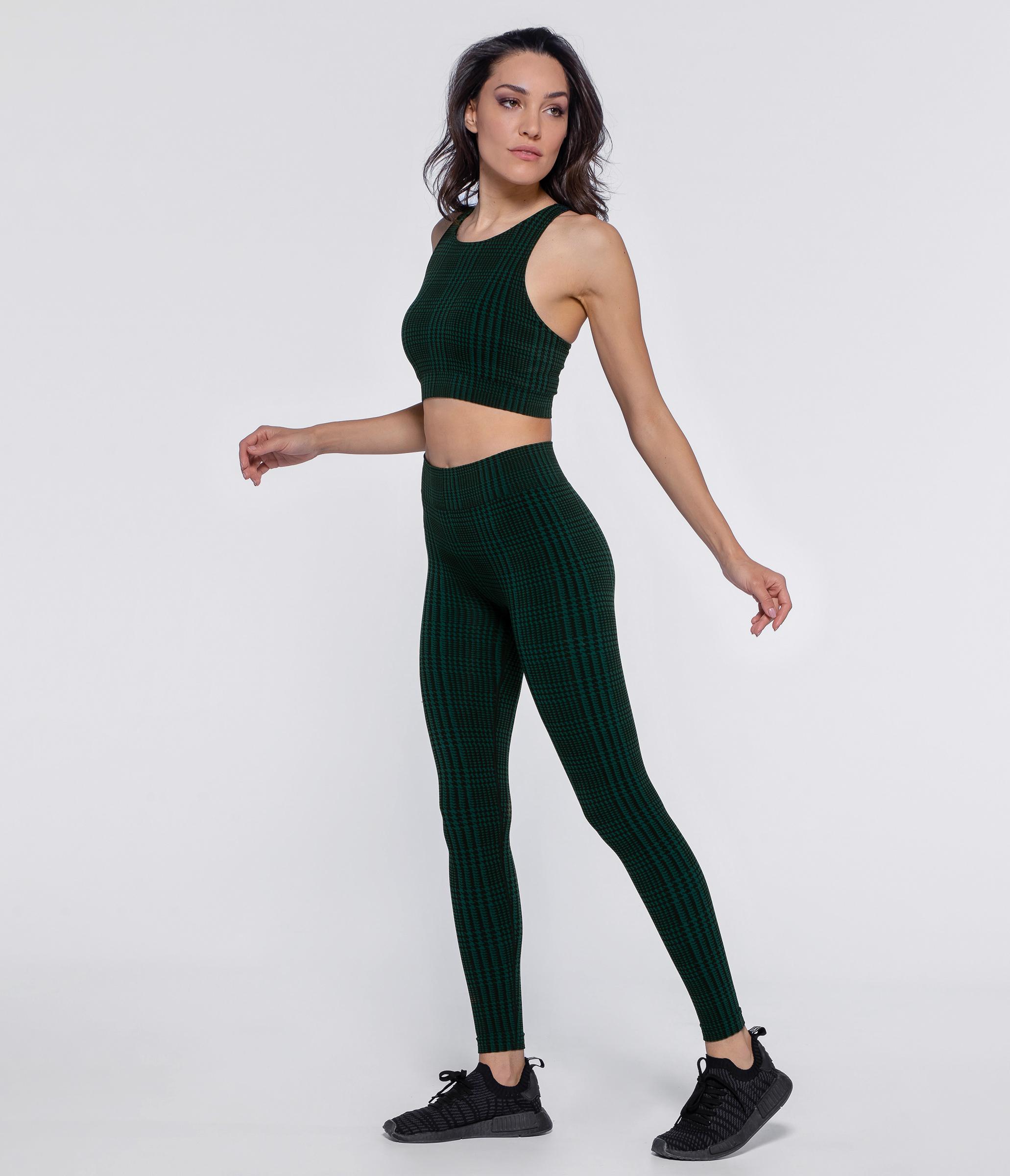 LEGGINGS SPORTIVI IN DRYARN DAKOTA HOUNDSTOOTH - BLACK/DEEP GREEN