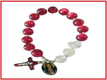 St Philomena chaplet bracelet with 13 red and 3 white beads