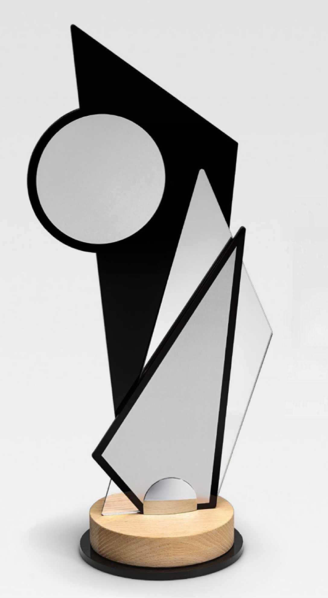 trofeo plexiglass nero base legno targa personalizzabile disco