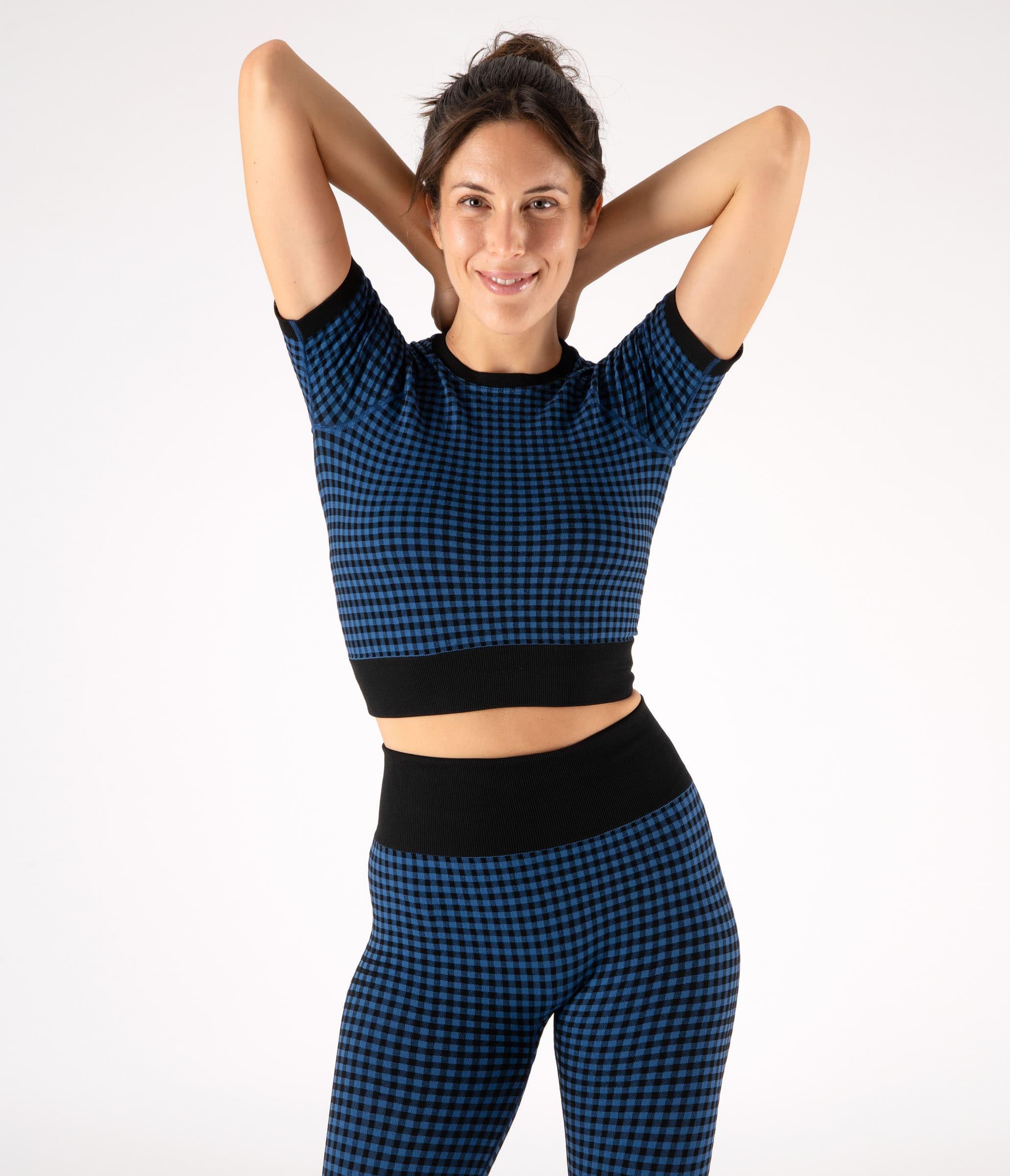 CROP TOP SPORTIVO GEORGIE – CHECK – BLACK AND COBALT