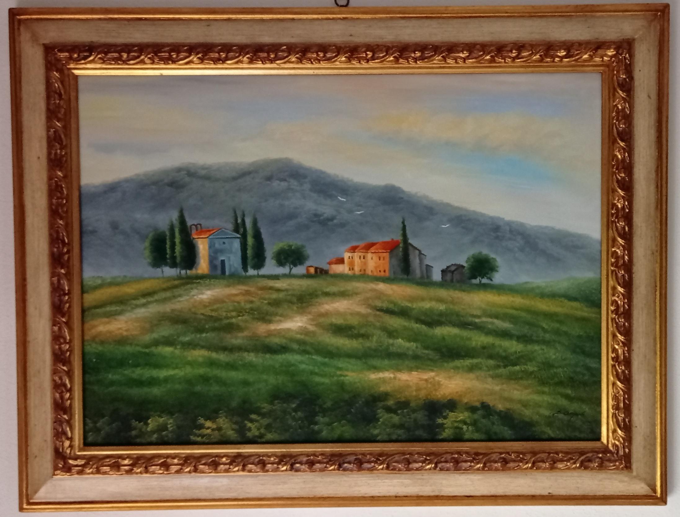 Dipinto su tela con cornice  Paesaggio Toscano