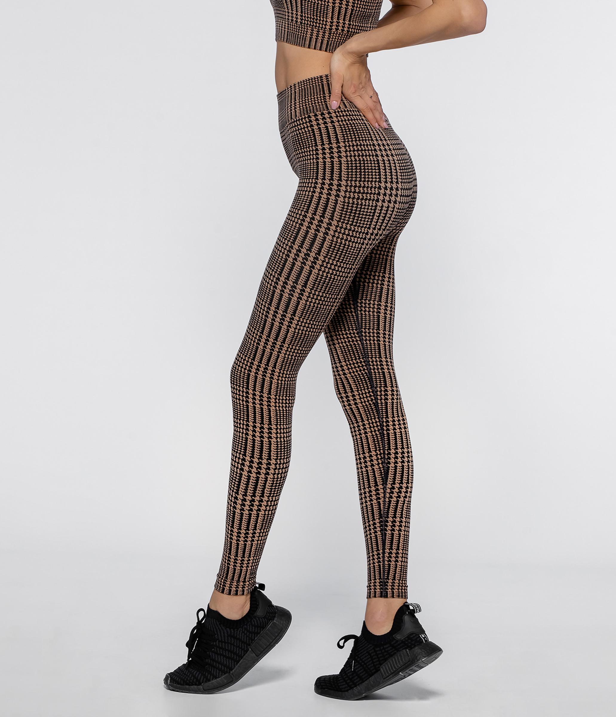 LEGGINGS SPORTIVI IN DRYARN DAKOTA HOUNDSTOOTH - BLACK/CAMEL