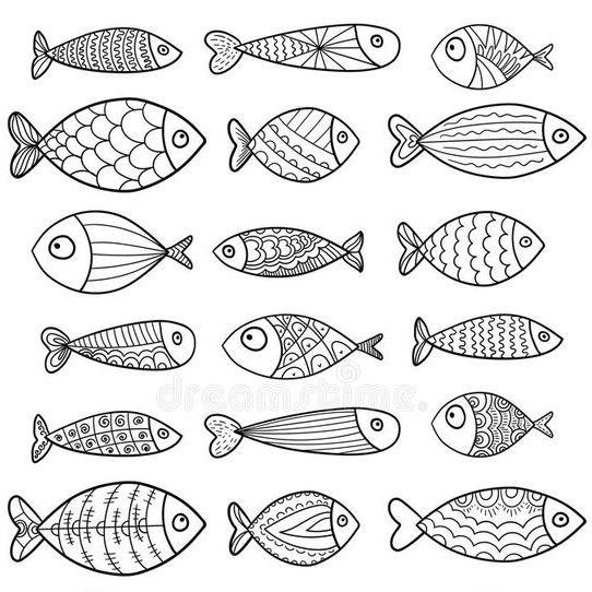 Mara Abatello: cosa faccio? Psicoterapia Immagine con molti pesci disegnati a mano che nuotano in direzioni diverse