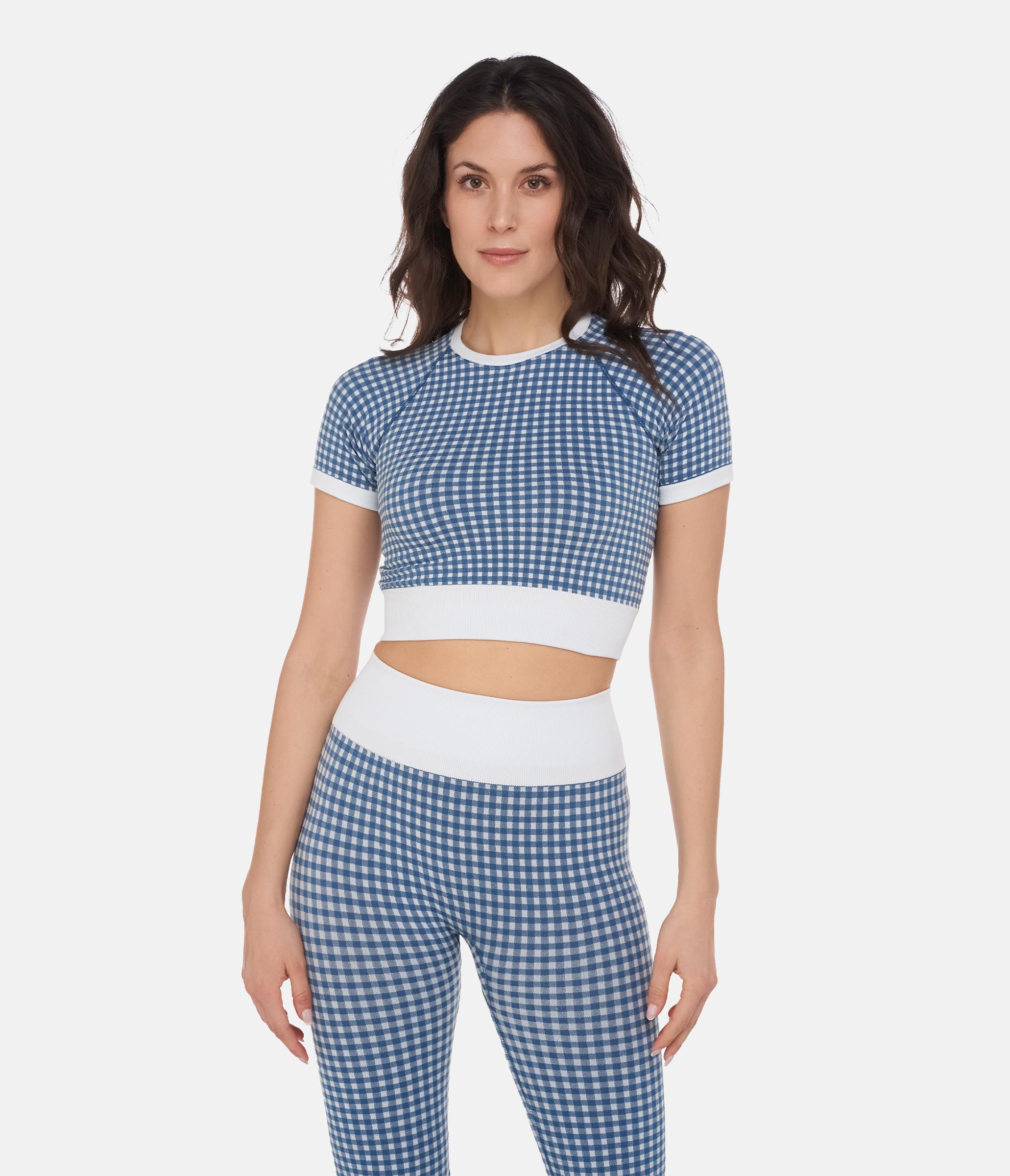 CROP TOP SPORTIVO GEORGIE – VICHY – WHITE AND LAKE WATER