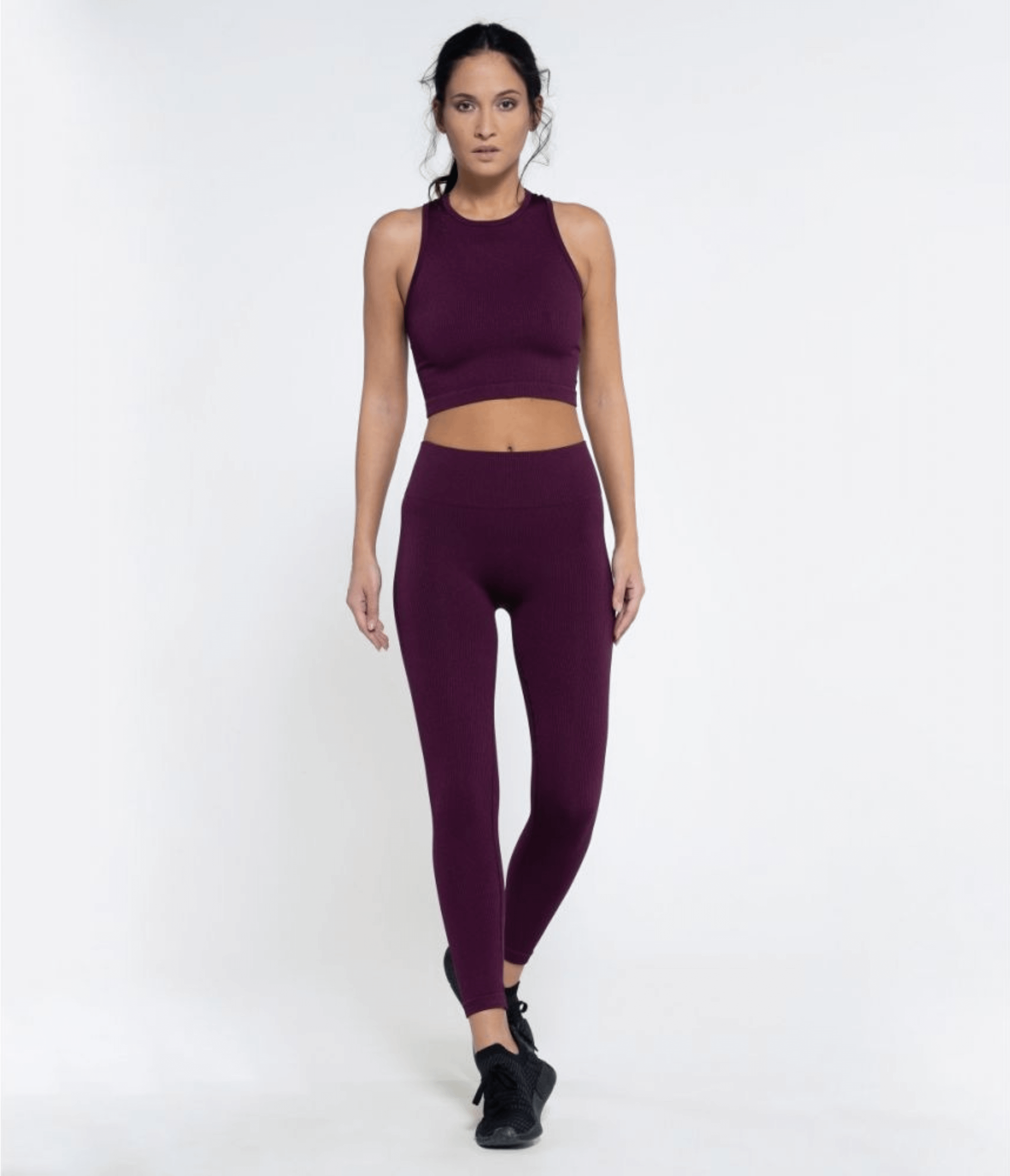 TOP SPORTIVO VIVI SHINY RIBBED PLUM - SEAMLESS