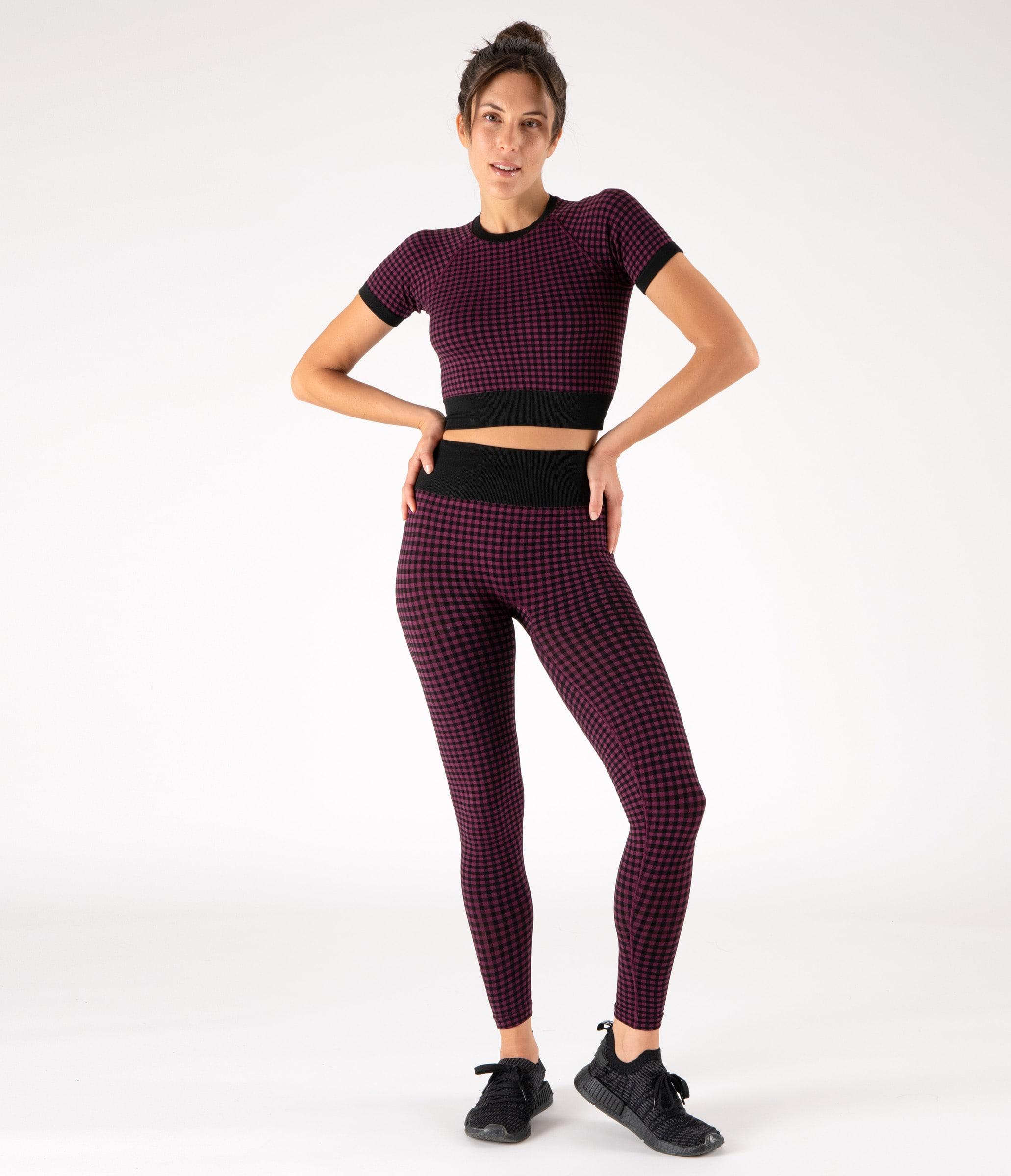 CROP TOP SPORTIVO GEORGIE – CHECK – BLACK AND PLUM