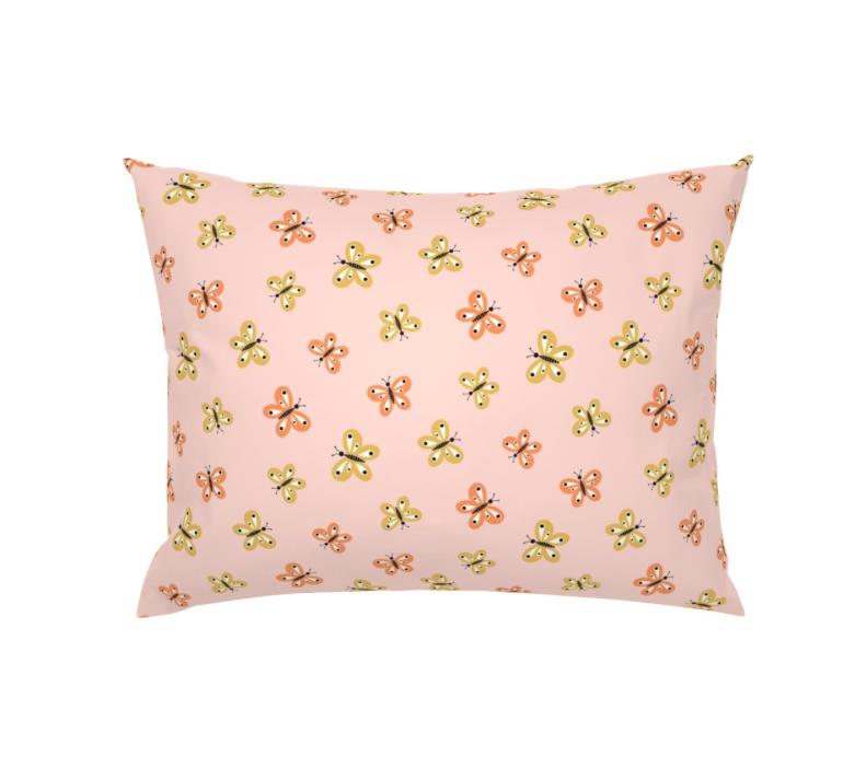 standard pillow shams butterflies on a pink background