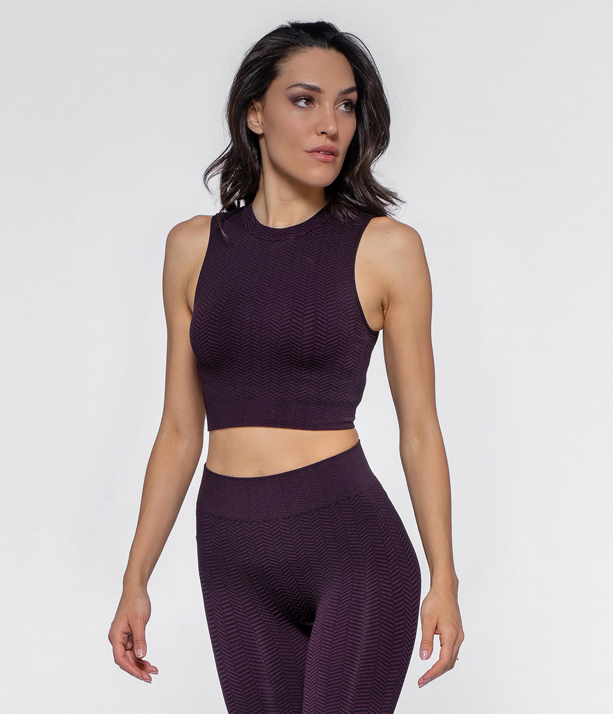 TOP SPORTIVO VICTORIA HERRINGBONE - BLACK/PLUM