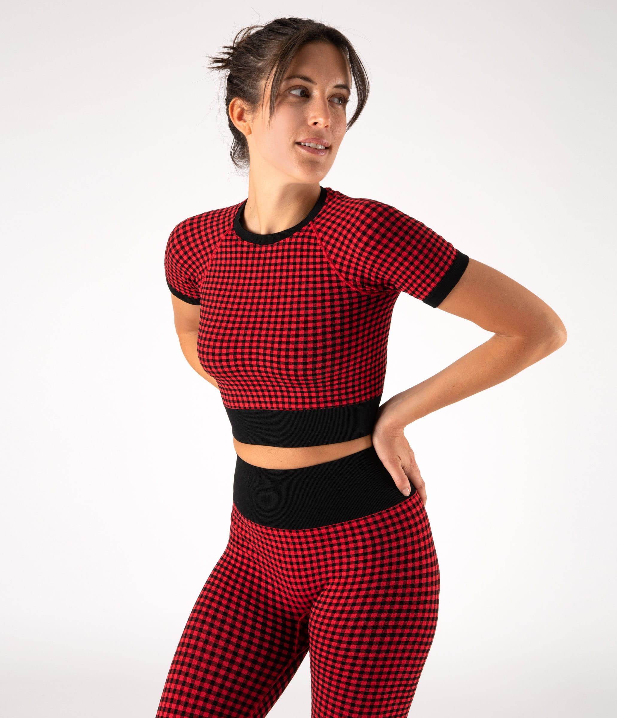 CROP TOP SPORTIVO GEORGIE – CHECK – BLACK AND BRIGHT RED