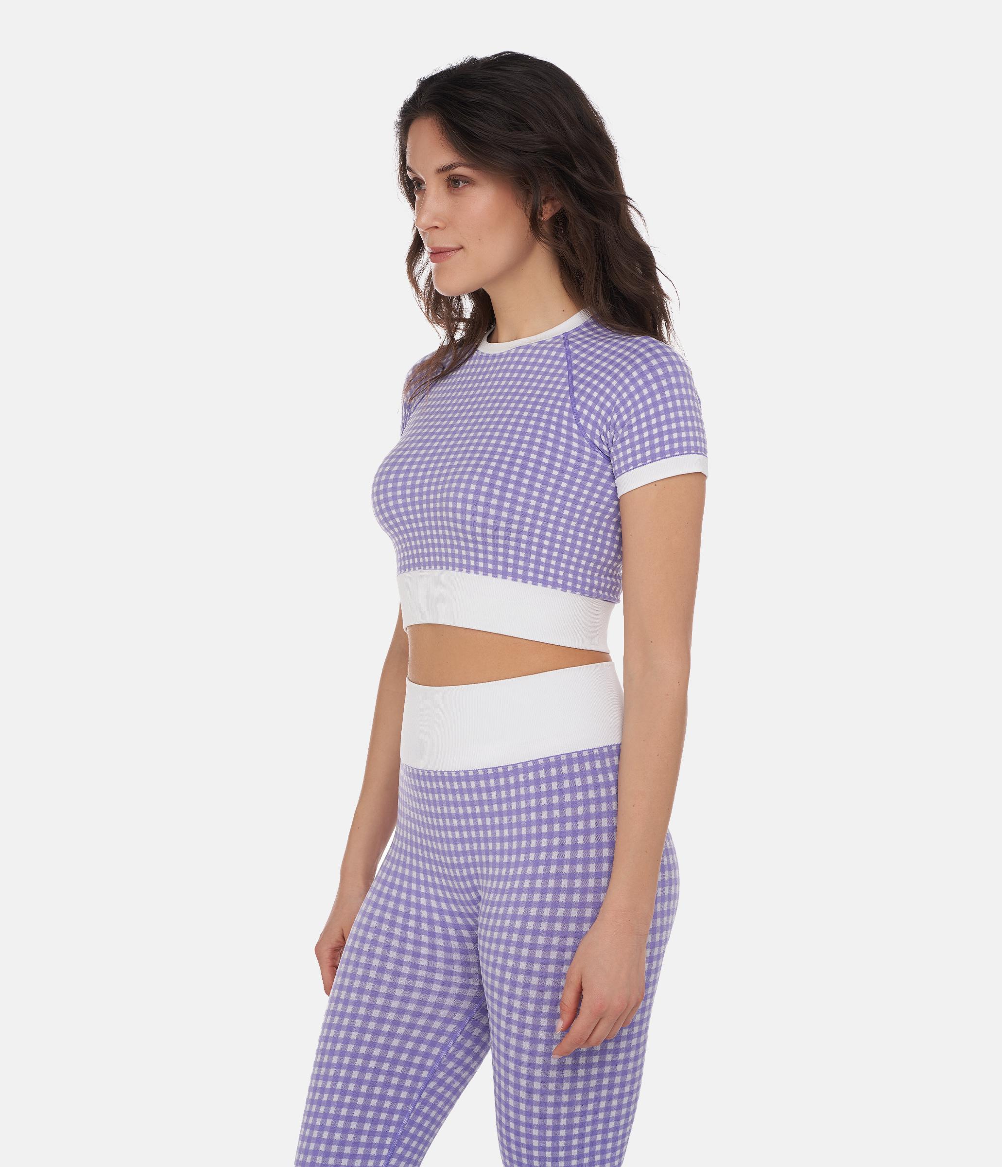 CROP TOP SPORTIVO GEORGIE – VICHY – WHITE AND VIOLET