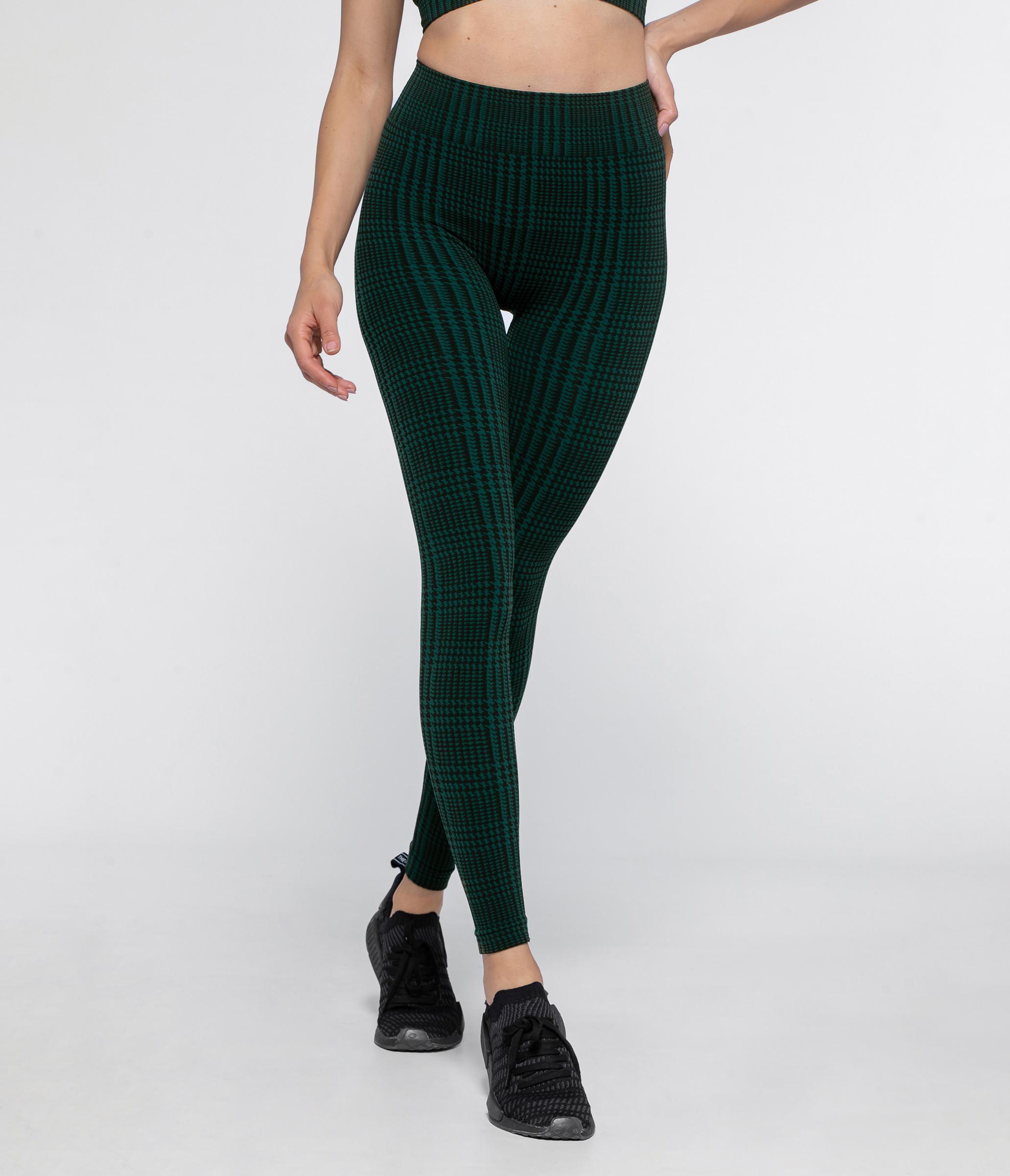 LEGGINGS SPORTIVI IN DRYARN DAKOTA HOUNDSTOOTH - BLACK/DEEP GREEN