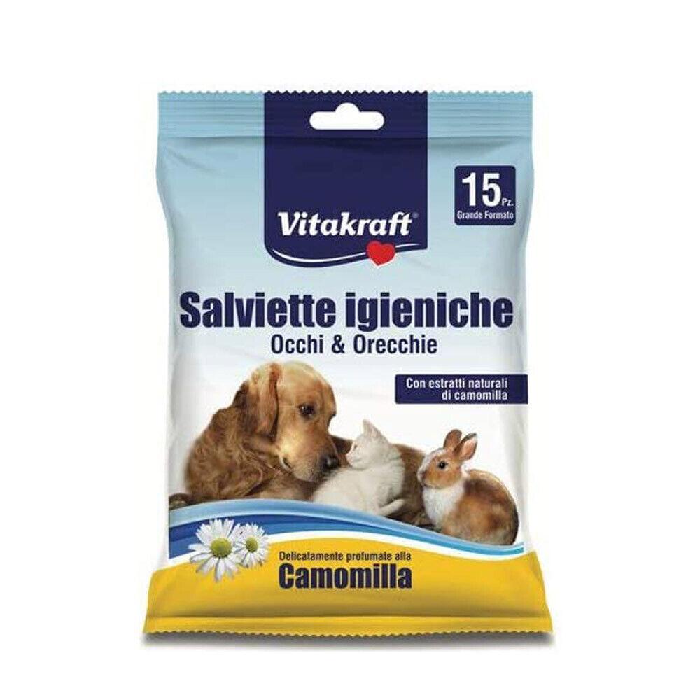 Vitakraft Salviette Igieniche Occhi & Orecchie alla Camomilla per Cane, Gatto e Roditori