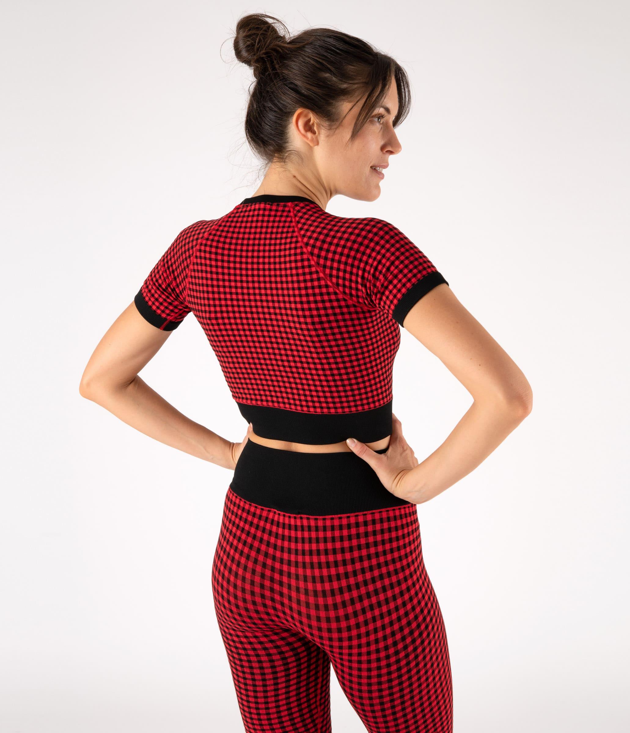 CROP TOP SPORTIVO GEORGIE – CHECK – BLACK AND BRIGHT RED