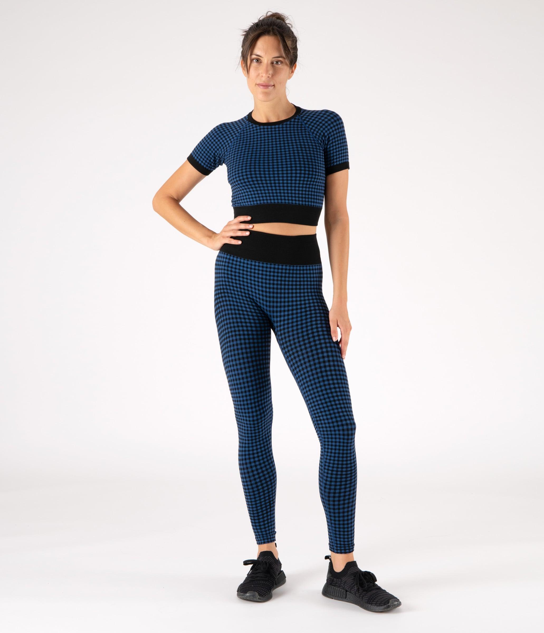 CROP TOP SPORTIVO GEORGIE – CHECK – BLACK AND COBALT