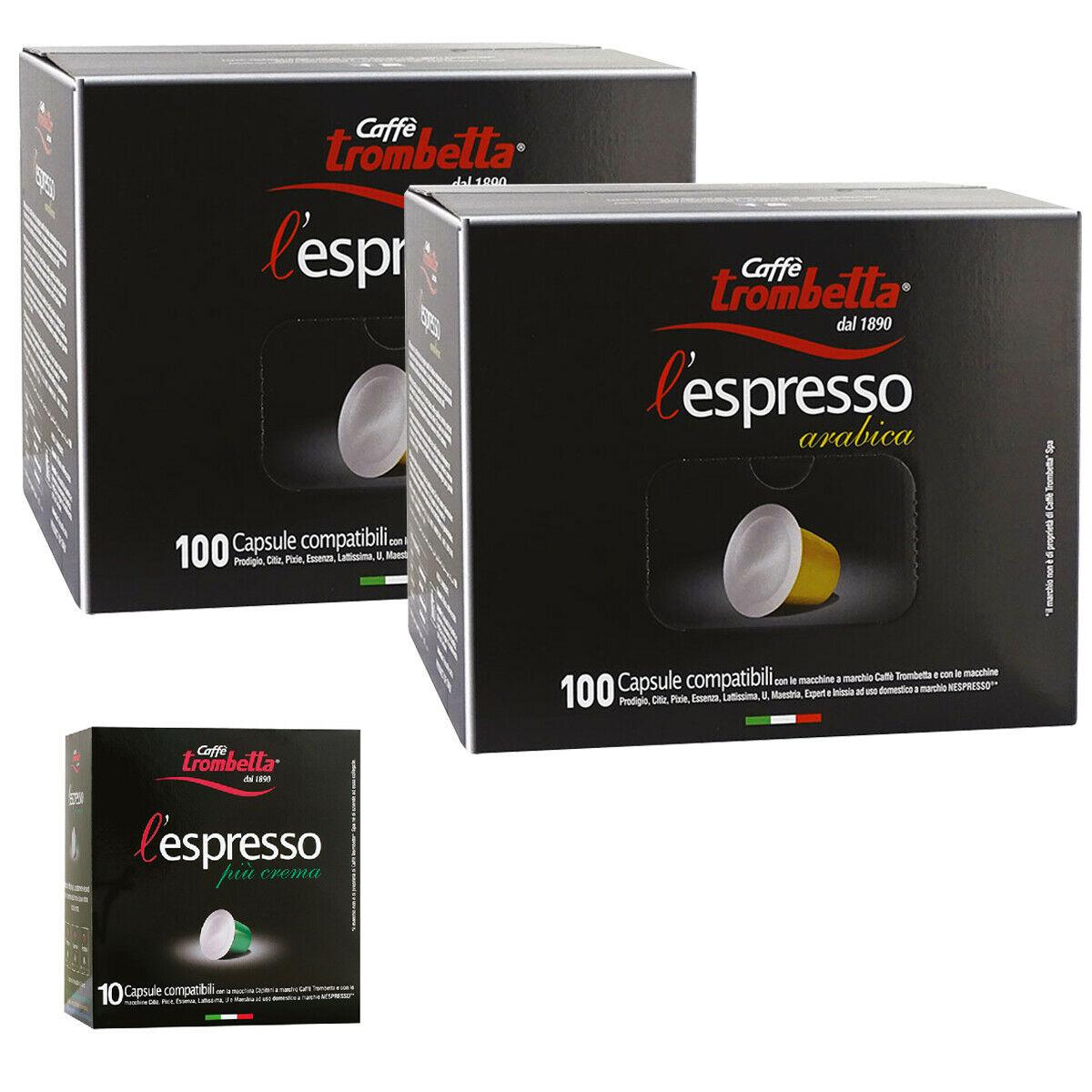 Caffè Trombetta 200 Capsule Arabica Compatibili Nespresso ® + 10 Piu' Crema