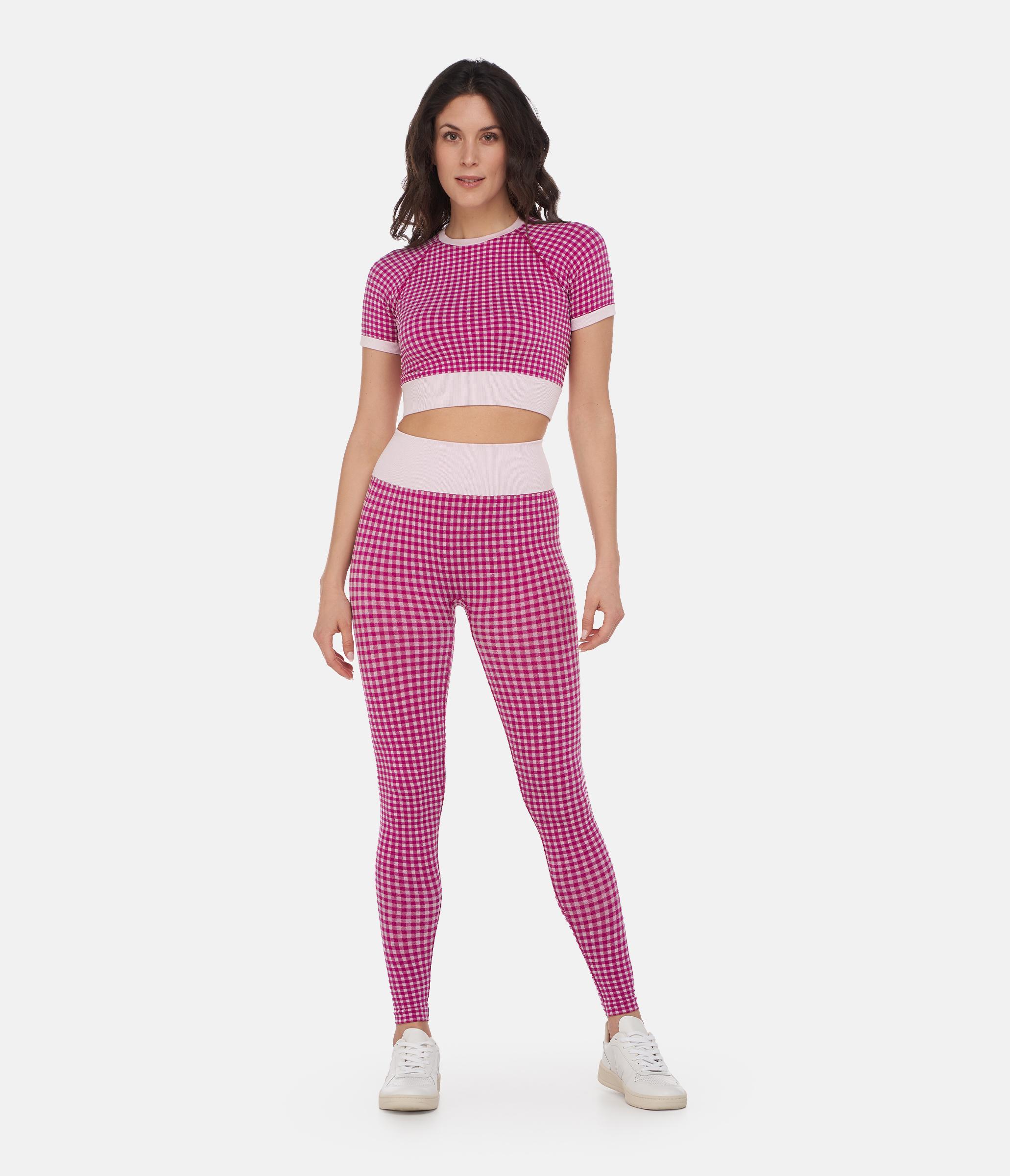 CROP TOP SPORTIVO GEORGIE – VICHY – WHITE AND ORCHID