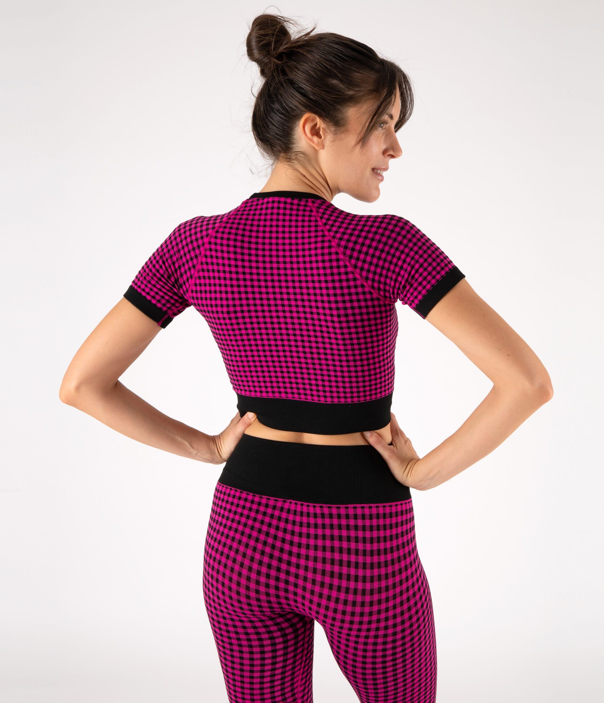 CROP TOP SPORTIVO GEORGIE – CHECK – BLACK AND FUCHSIA