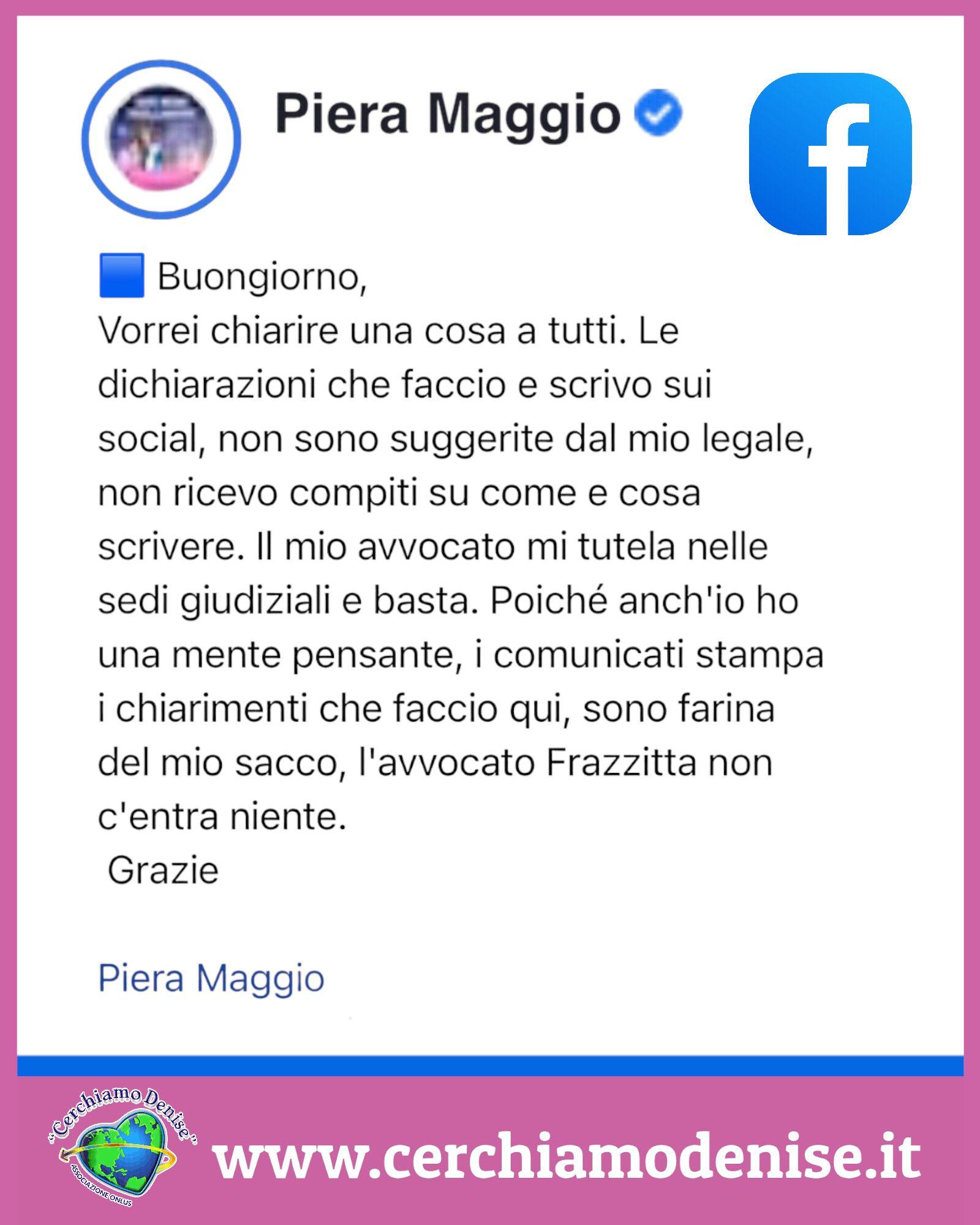 Piera Maggio: "I chiarimenti che faccio sui social, sono farina del mio sacco"