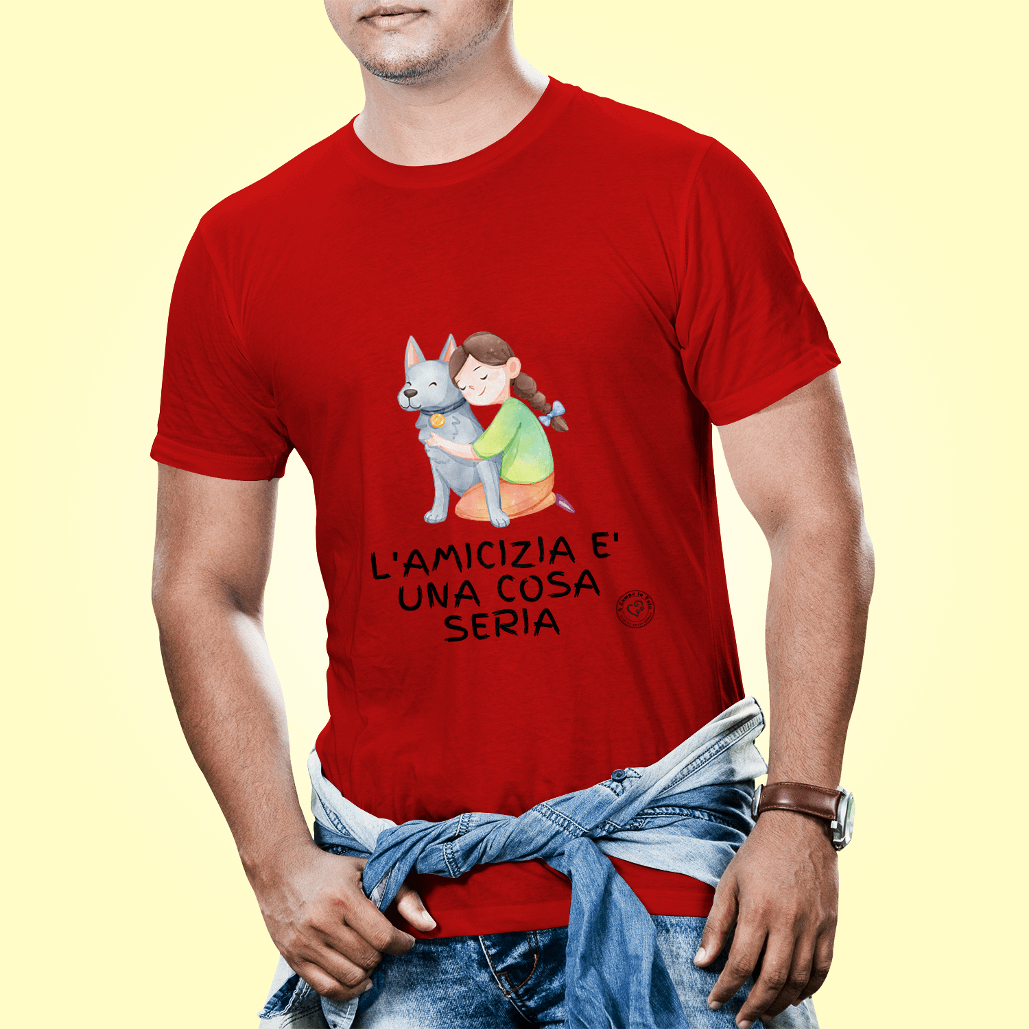 T-Shirt Solidale "L'Amicizia è una cosa seria" grafica Nera