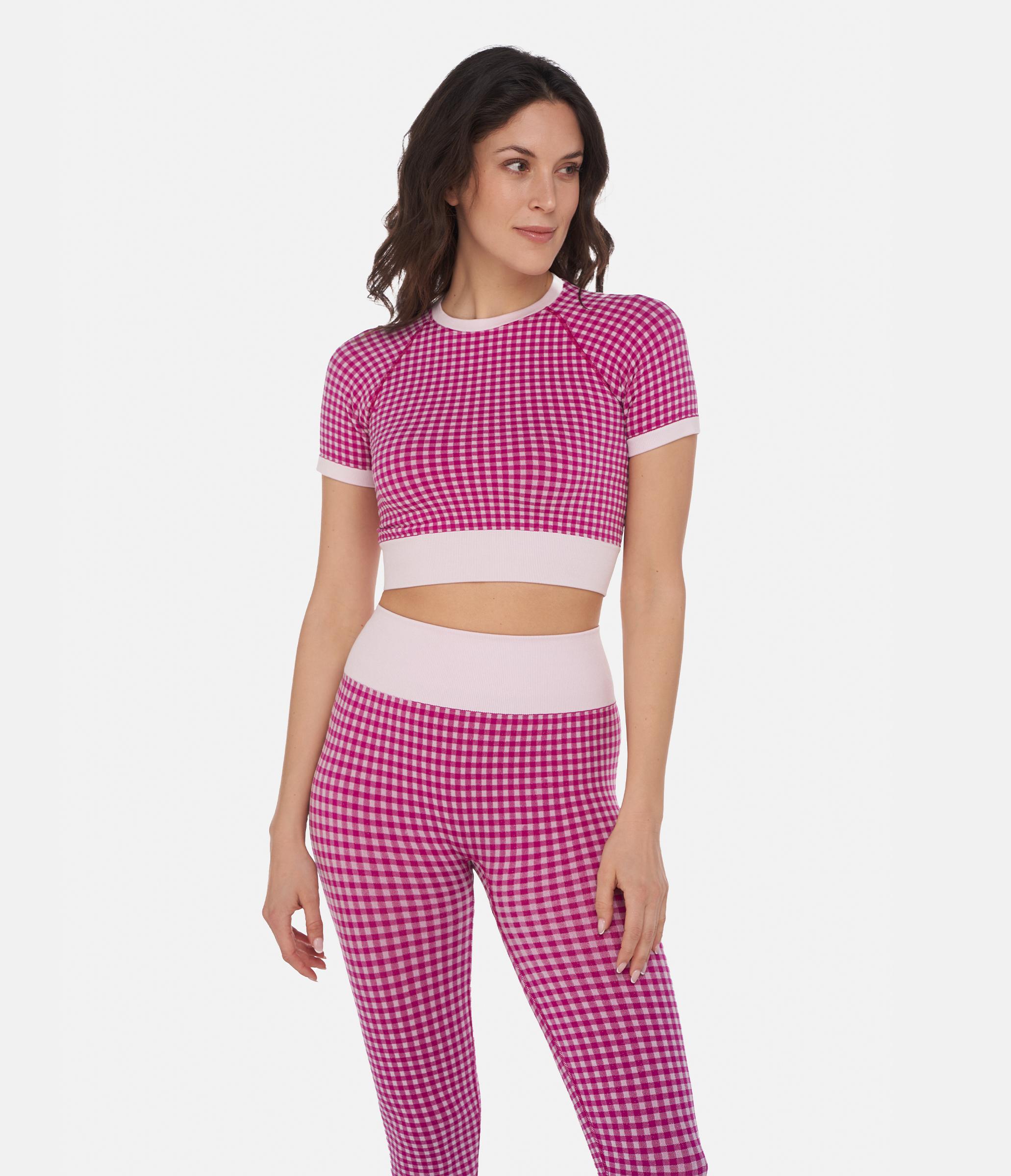 CROP TOP SPORTIVO GEORGIE – VICHY – WHITE AND ORCHID