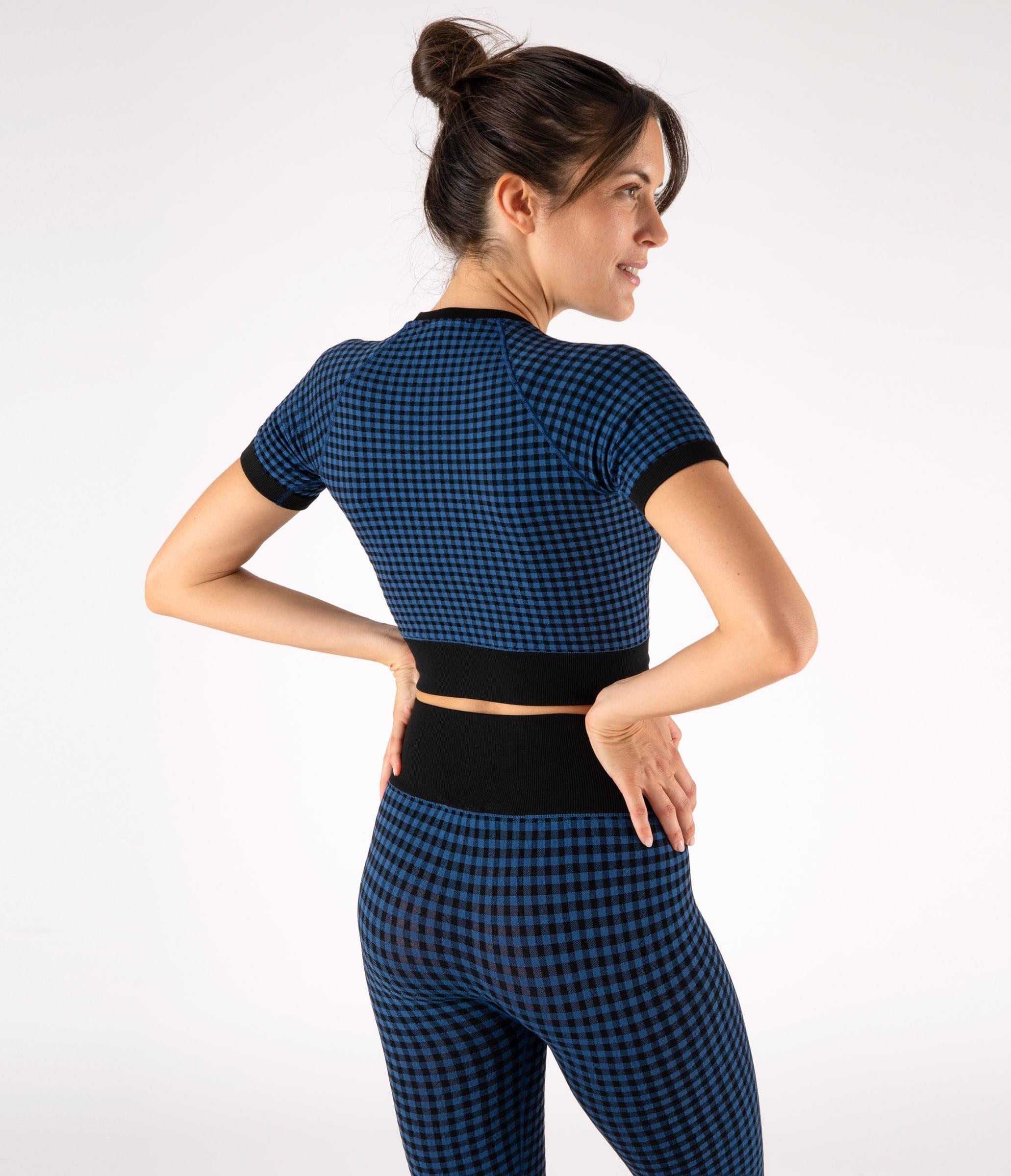 CROP TOP SPORTIVO GEORGIE – CHECK – BLACK AND COBALT