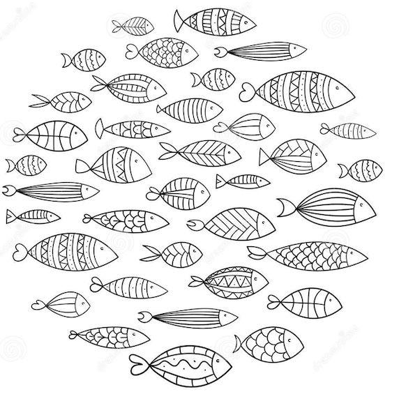 Mara Abatello: cosa faccio? Psicoterapia Immagine con molti pesci disegnati a mano che nuotano assieme formando un cerchio