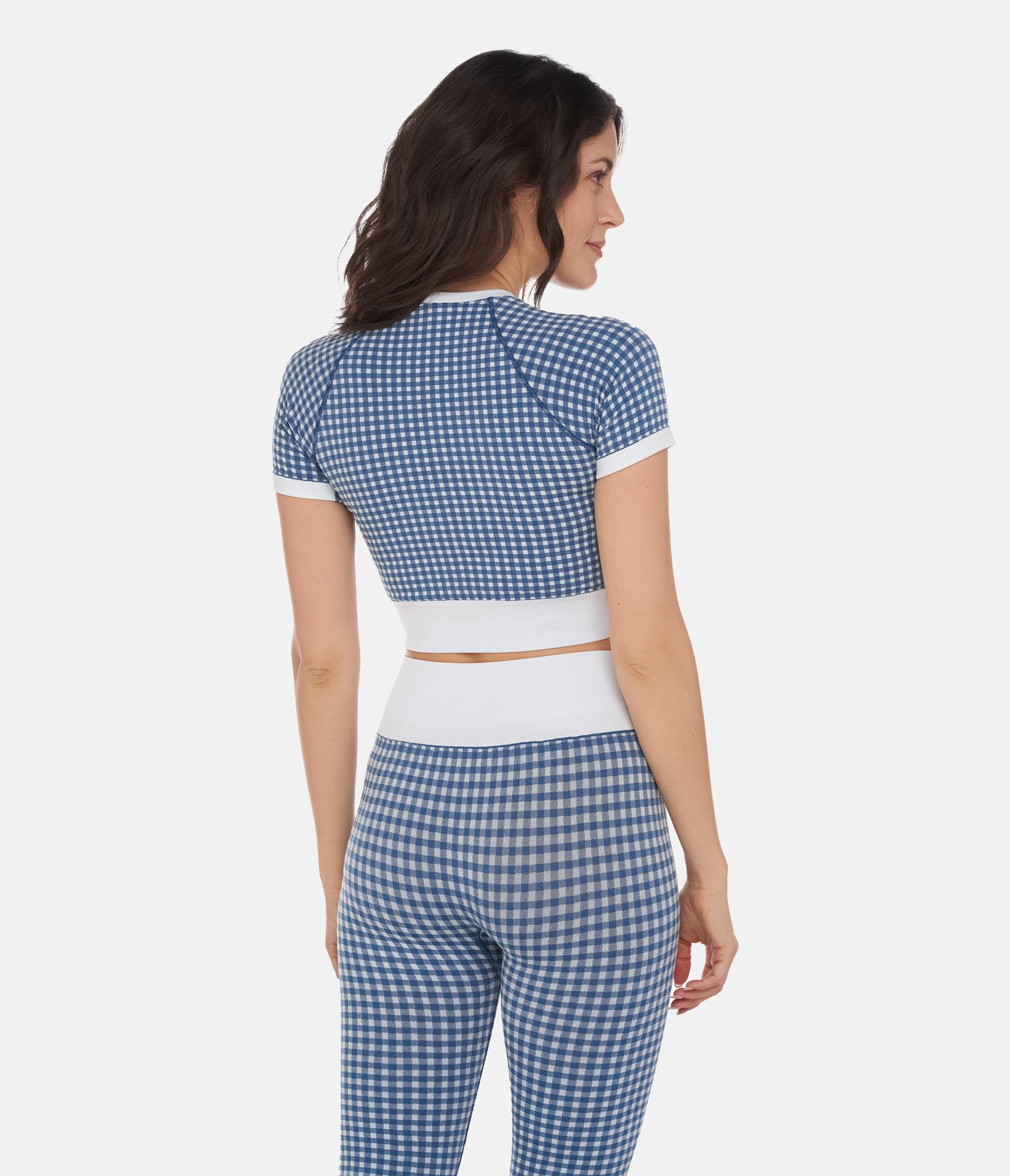 CROP TOP SPORTIVO GEORGIE – VICHY – WHITE AND LAKE WATER