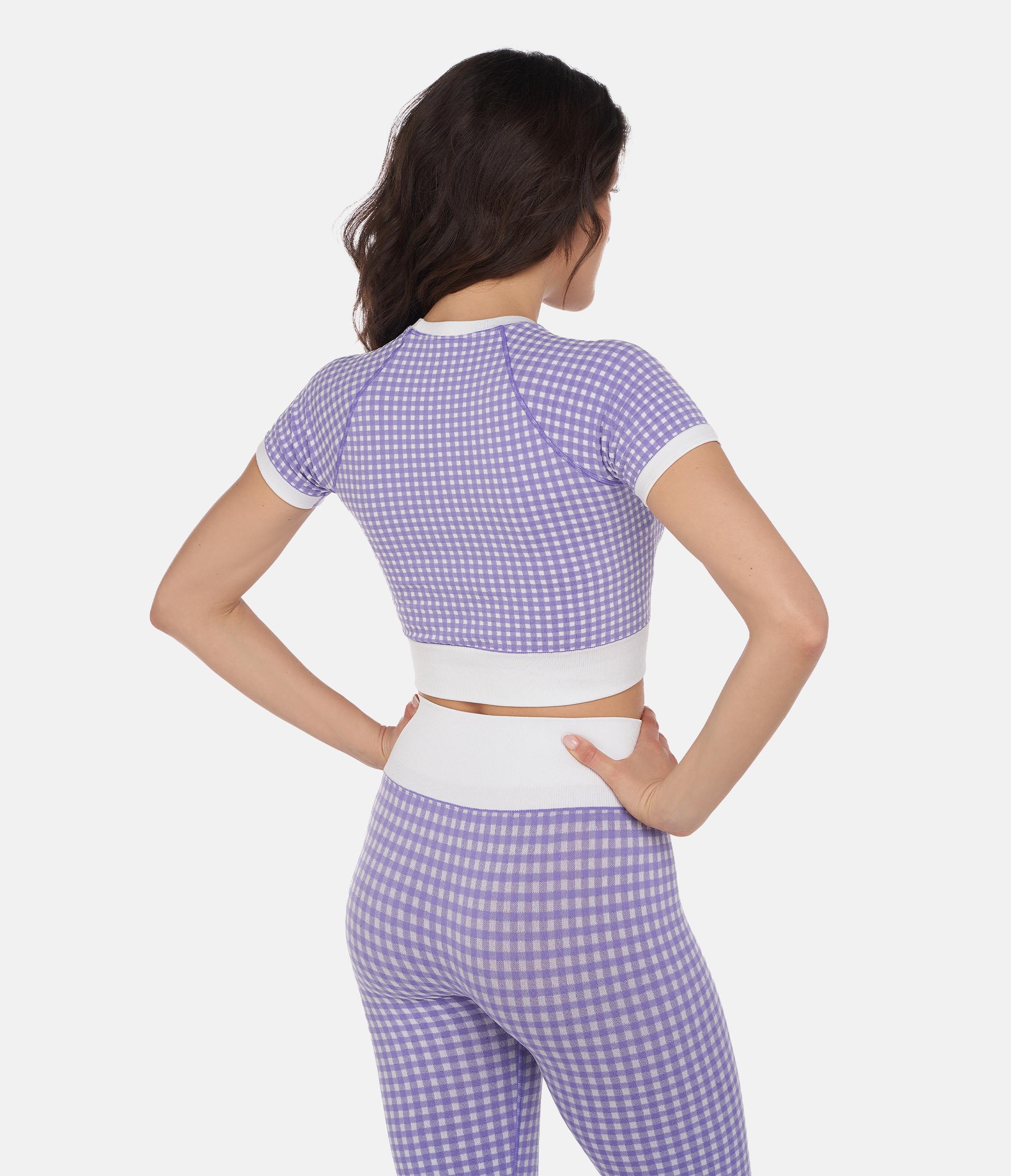 CROP TOP SPORTIVO GEORGIE – VICHY – WHITE AND VIOLET