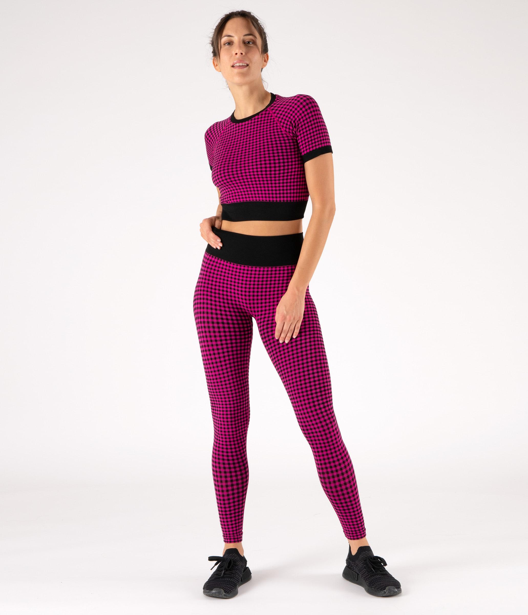 CROP TOP SPORTIVO GEORGIE – CHECK – BLACK AND FUCHSIA