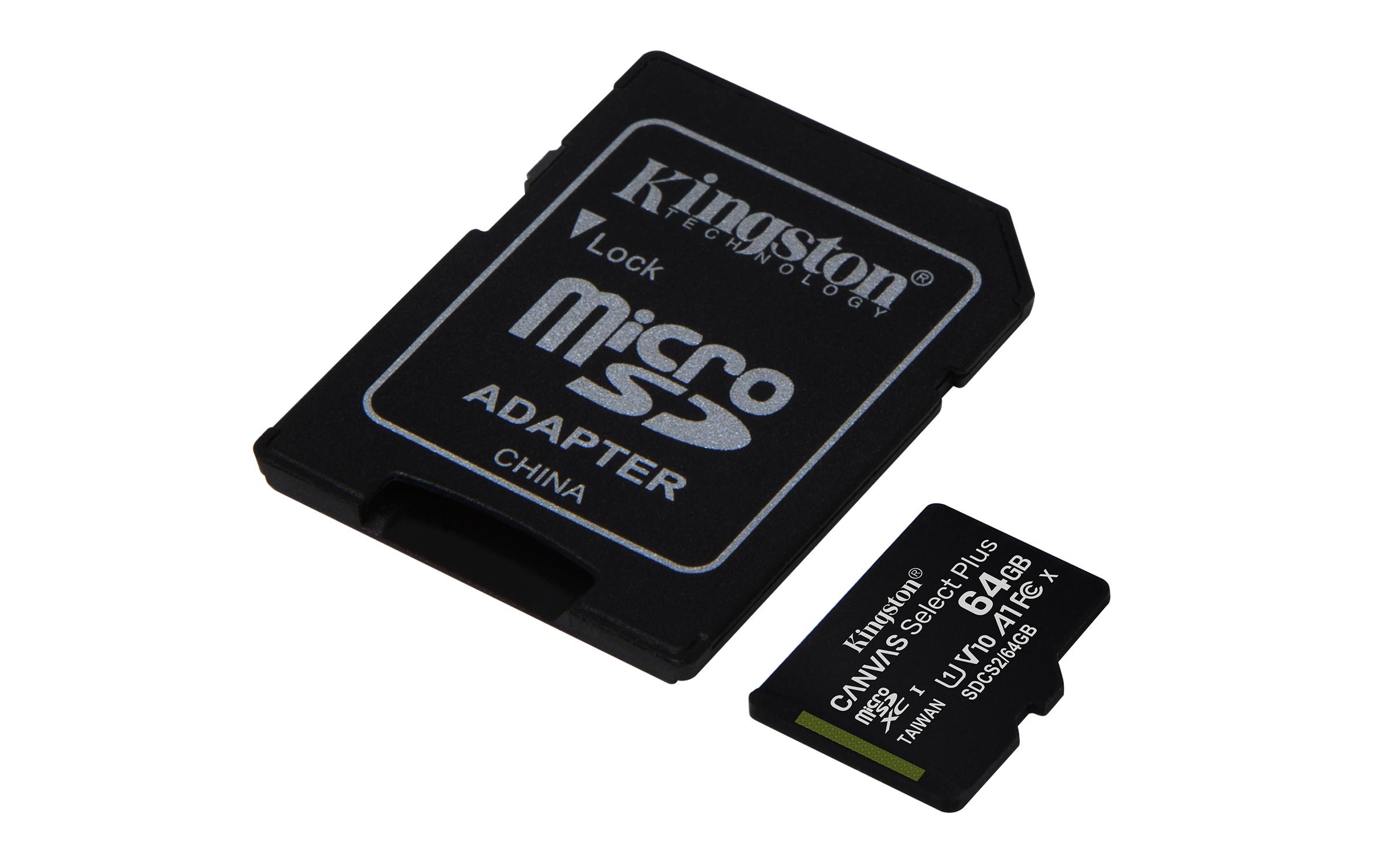 SD-MICRO KINGSTON 64GB CLASS 10 UHS-I 80MB/S + ADATTATORE CANVAS SELECT PLUS