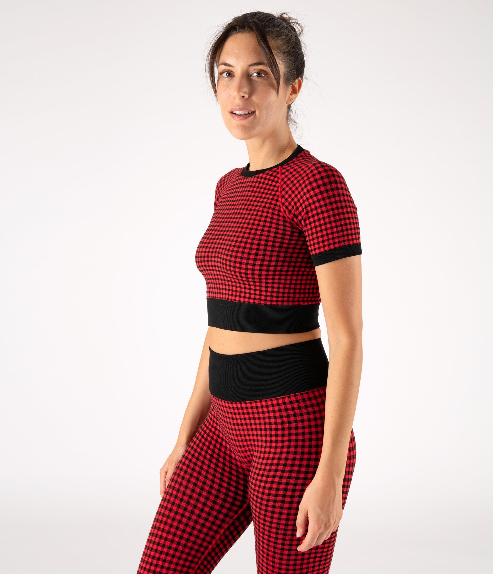 CROP TOP SPORTIVO GEORGIE – CHECK – BLACK AND BRIGHT RED