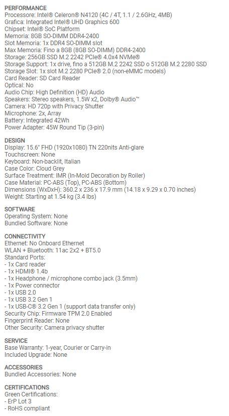 Lenovo IdeaPad 1 Intel Celeron N N4120 Computer portatile