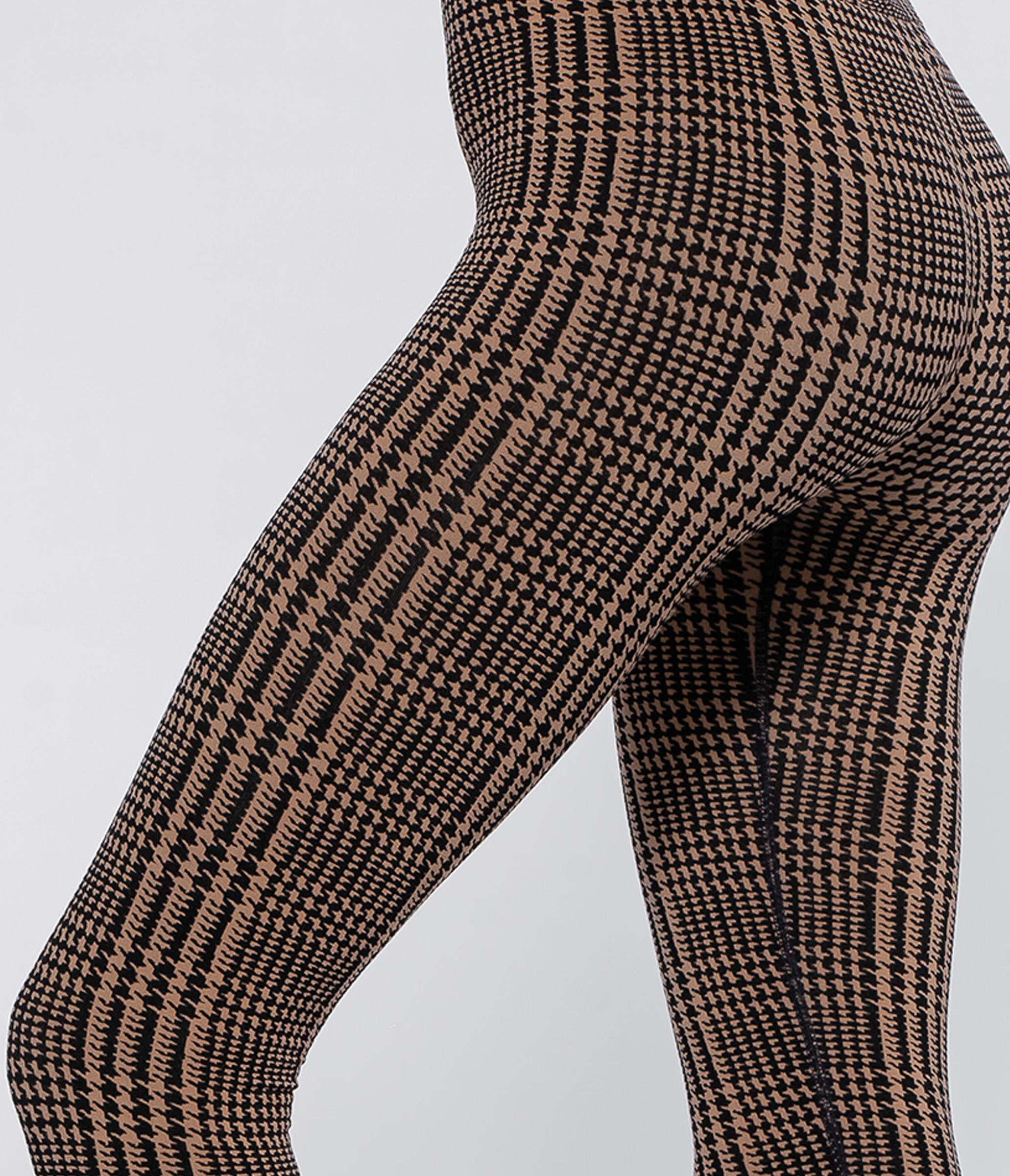 LEGGINGS SPORTIVI IN DRYARN DAKOTA HOUNDSTOOTH - BLACK/CAMEL