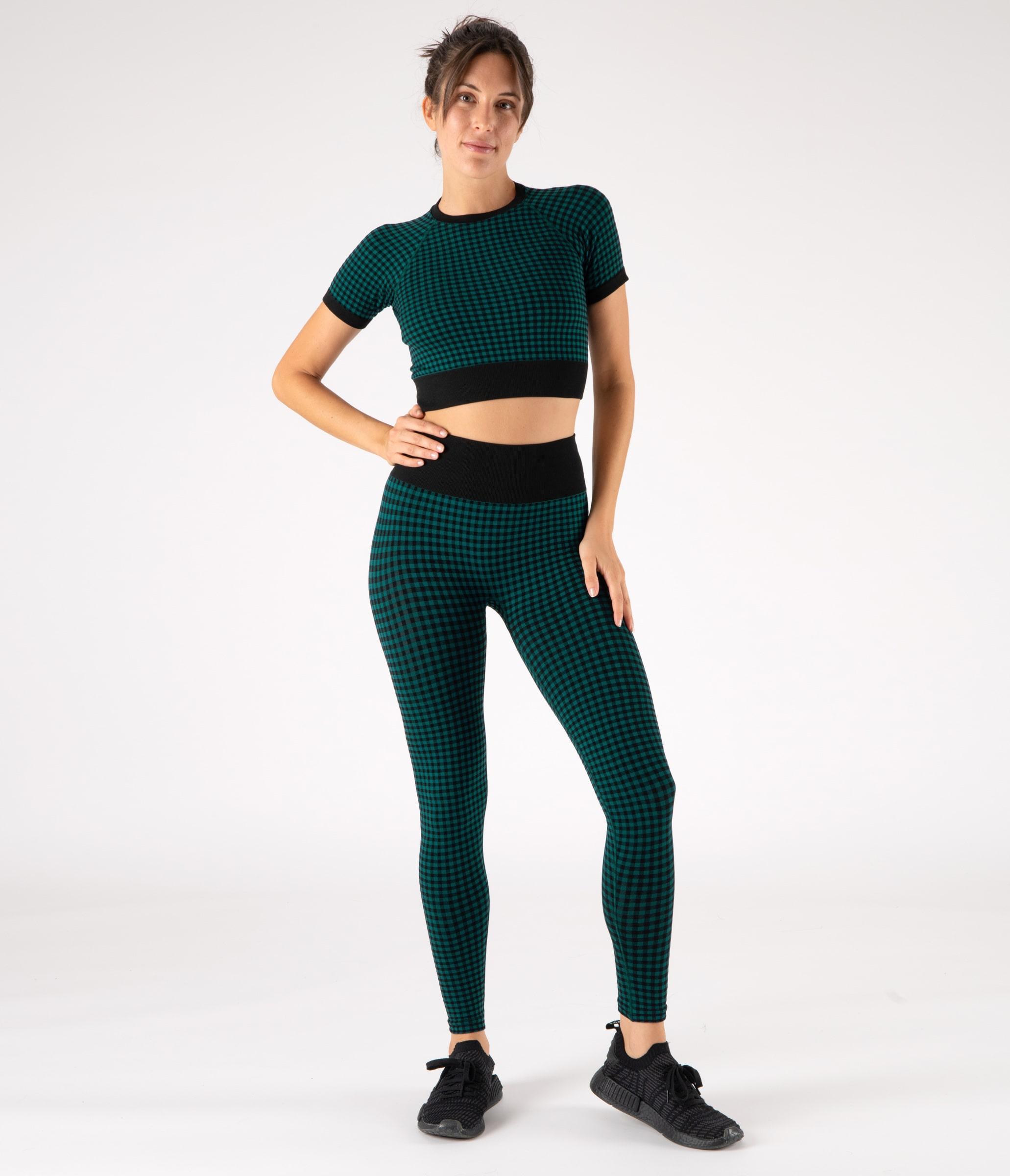 CROP TOP SPORTIVO GEORGIE – CHECK – BLACK AND TEAL