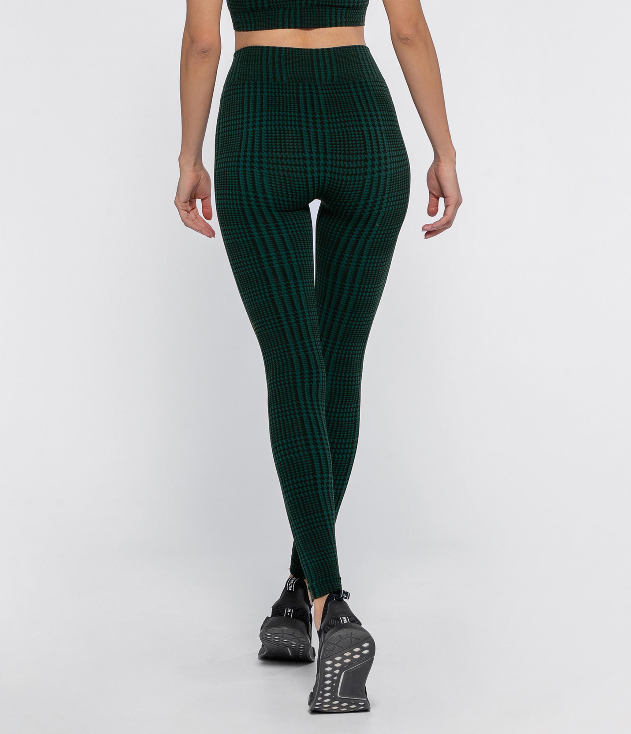 LEGGINGS SPORTIVI IN DRYARN DAKOTA HOUNDSTOOTH - BLACK/DEEP GREEN