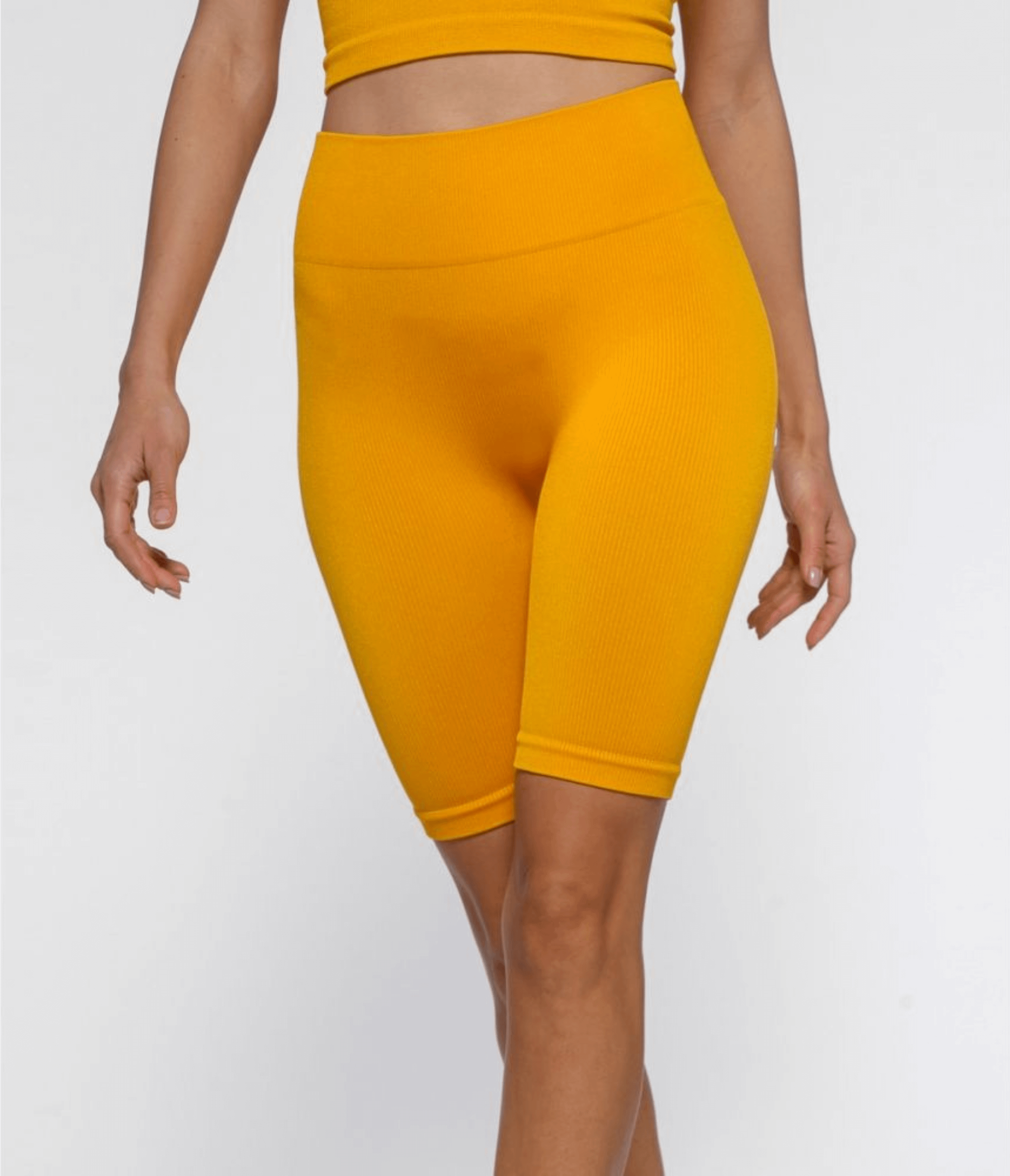 BIKER SHORTS SPORTIVO EMILY SHINY RIBBED SUNFLOWER YELLOW - SEAMLESS