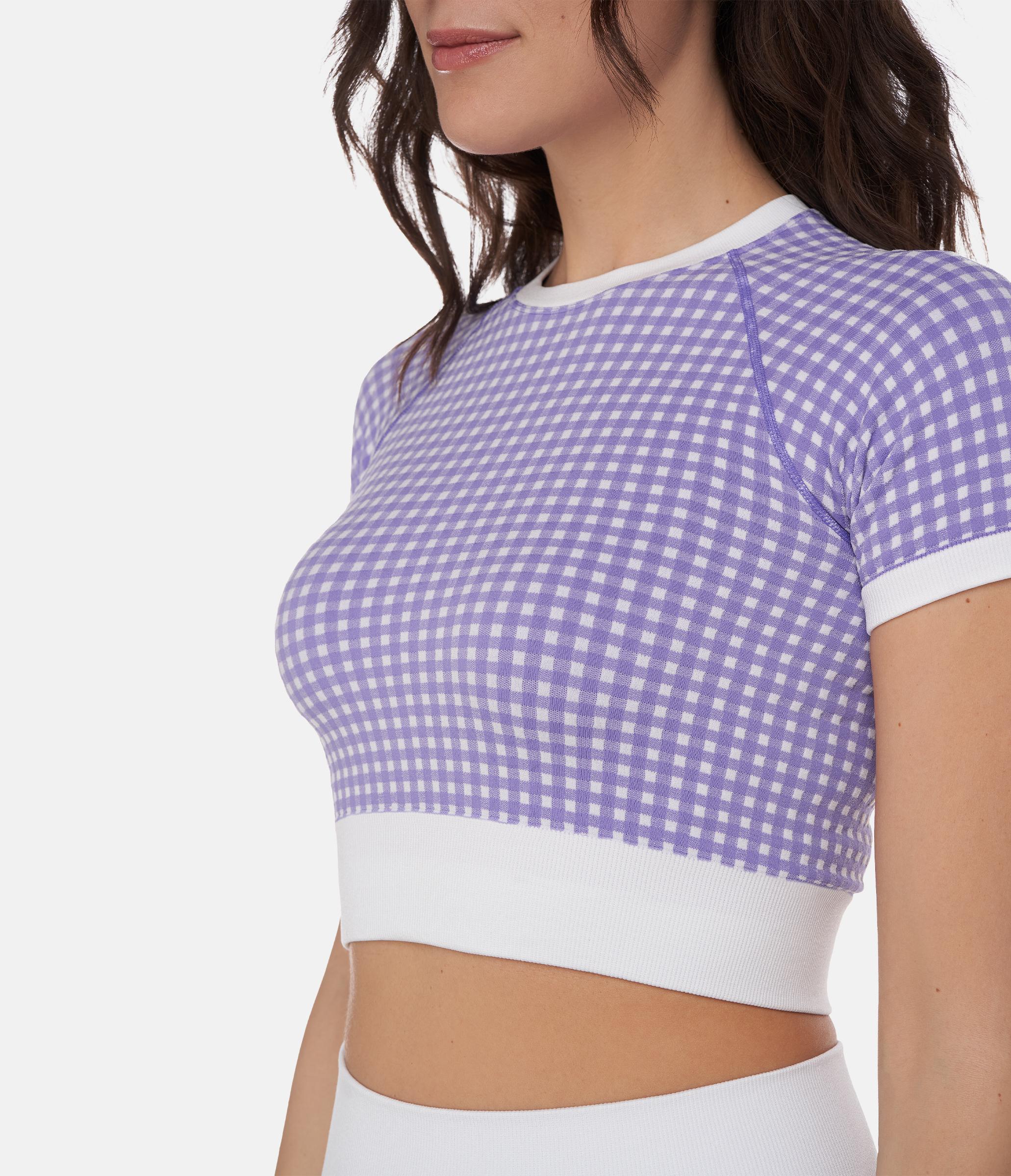 CROP TOP SPORTIVO GEORGIE – VICHY – WHITE AND VIOLET